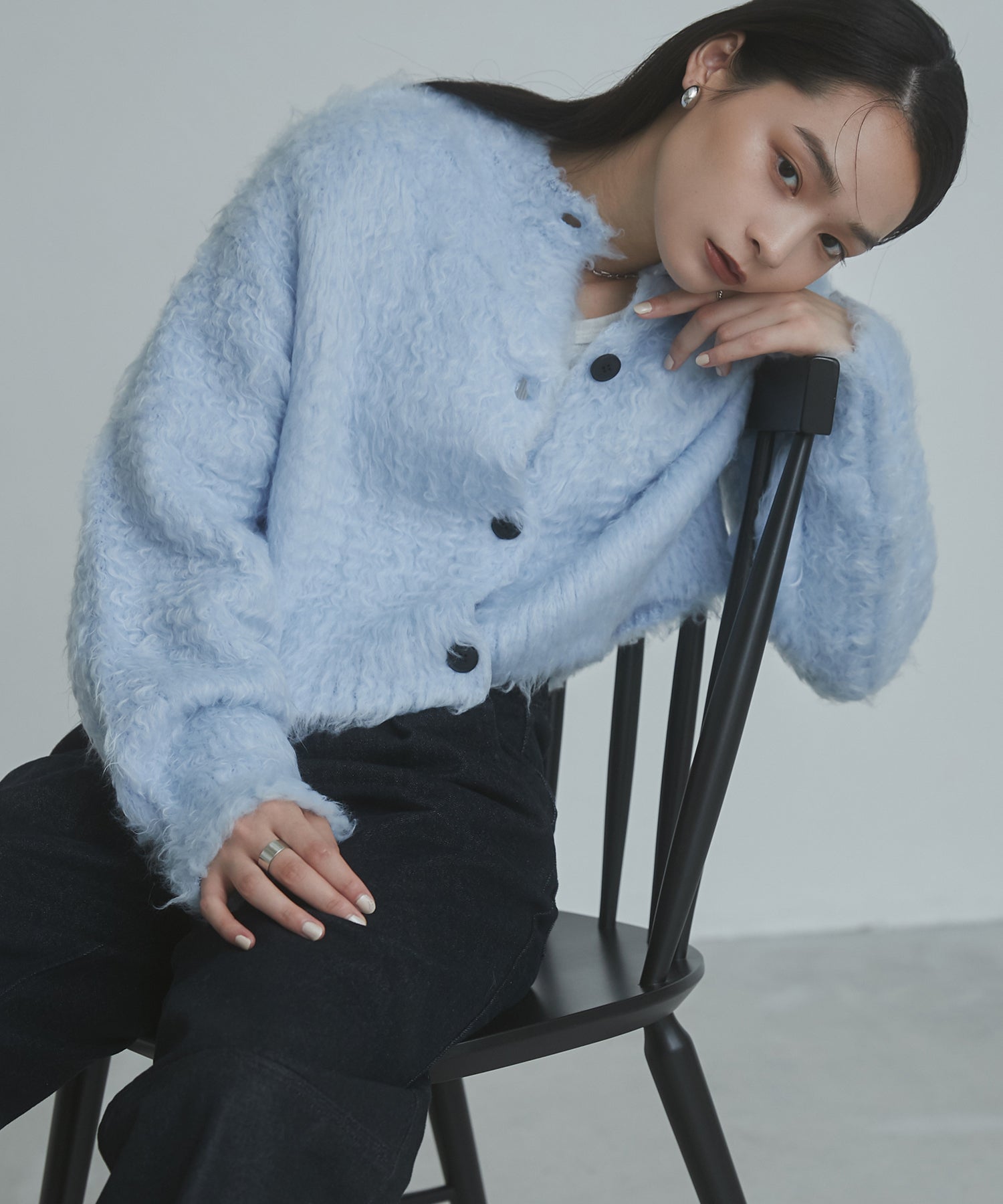 シャギー起毛 ショートカーデ