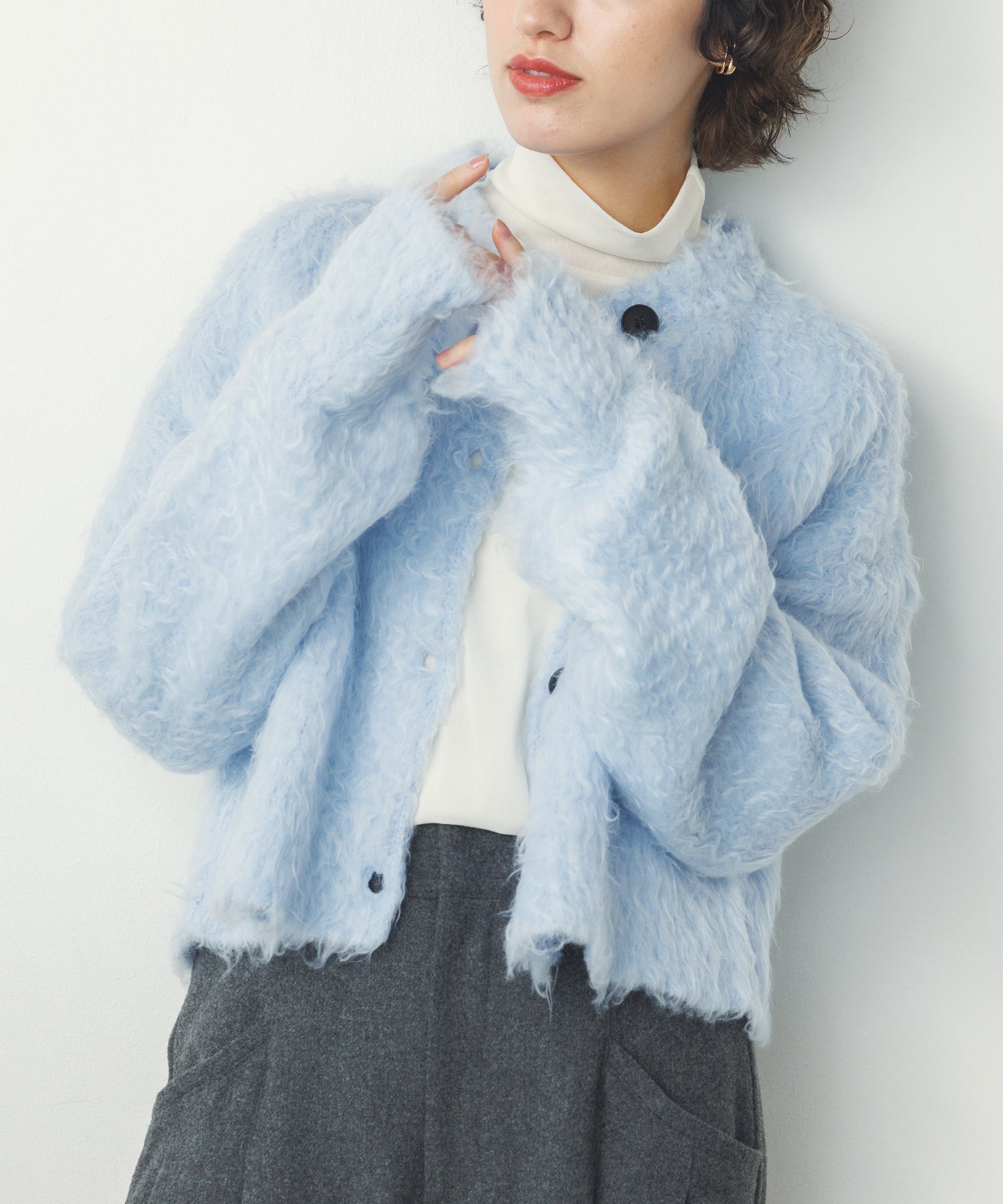 シャギー起毛 ショートカーデ