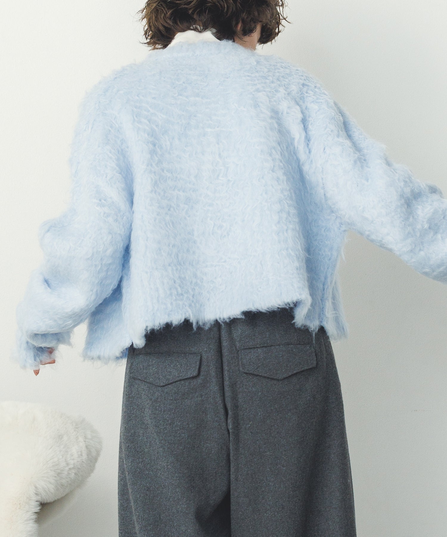 シャギー起毛 ショートカーデ