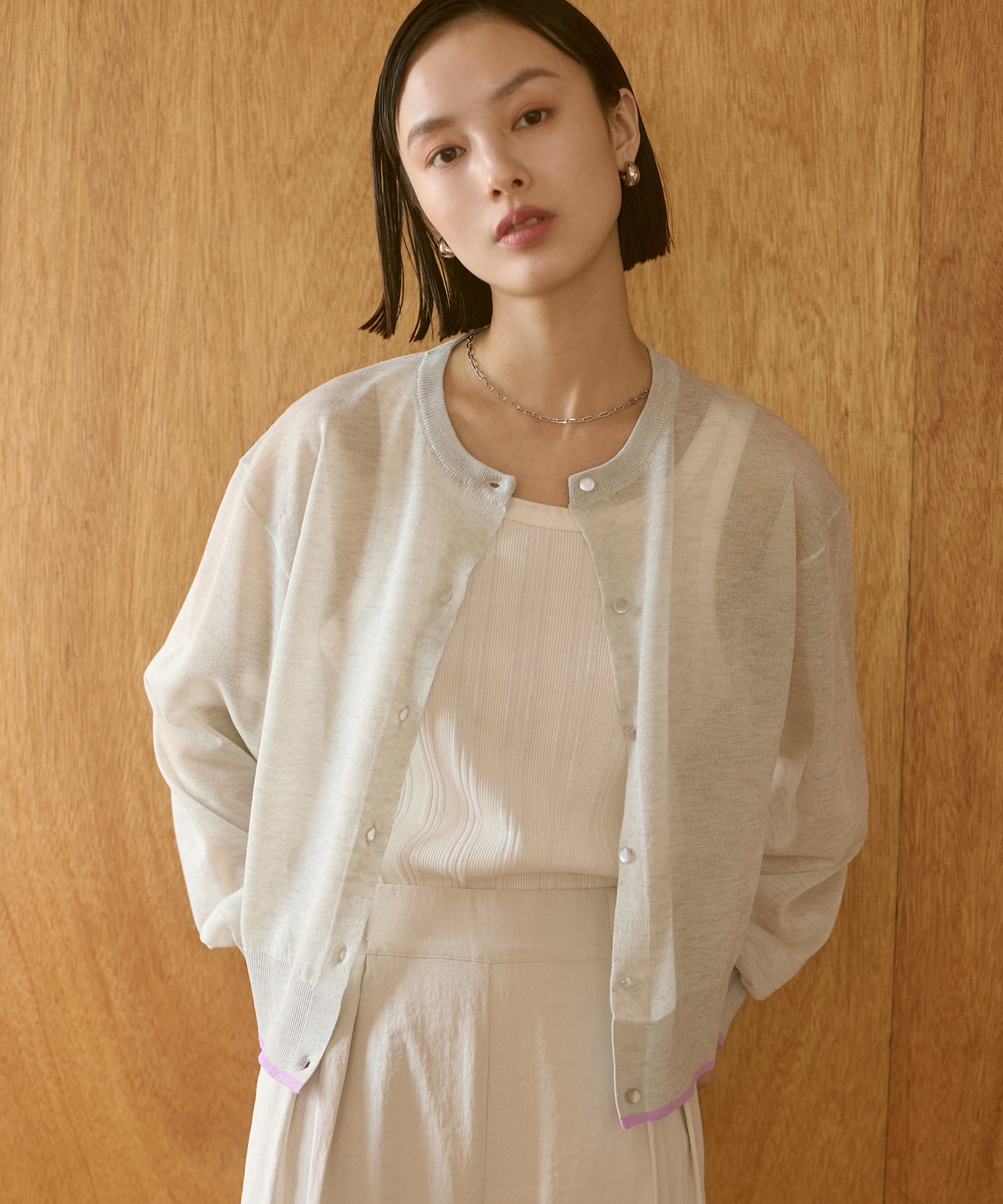 バイカラー シアーニットカーデ