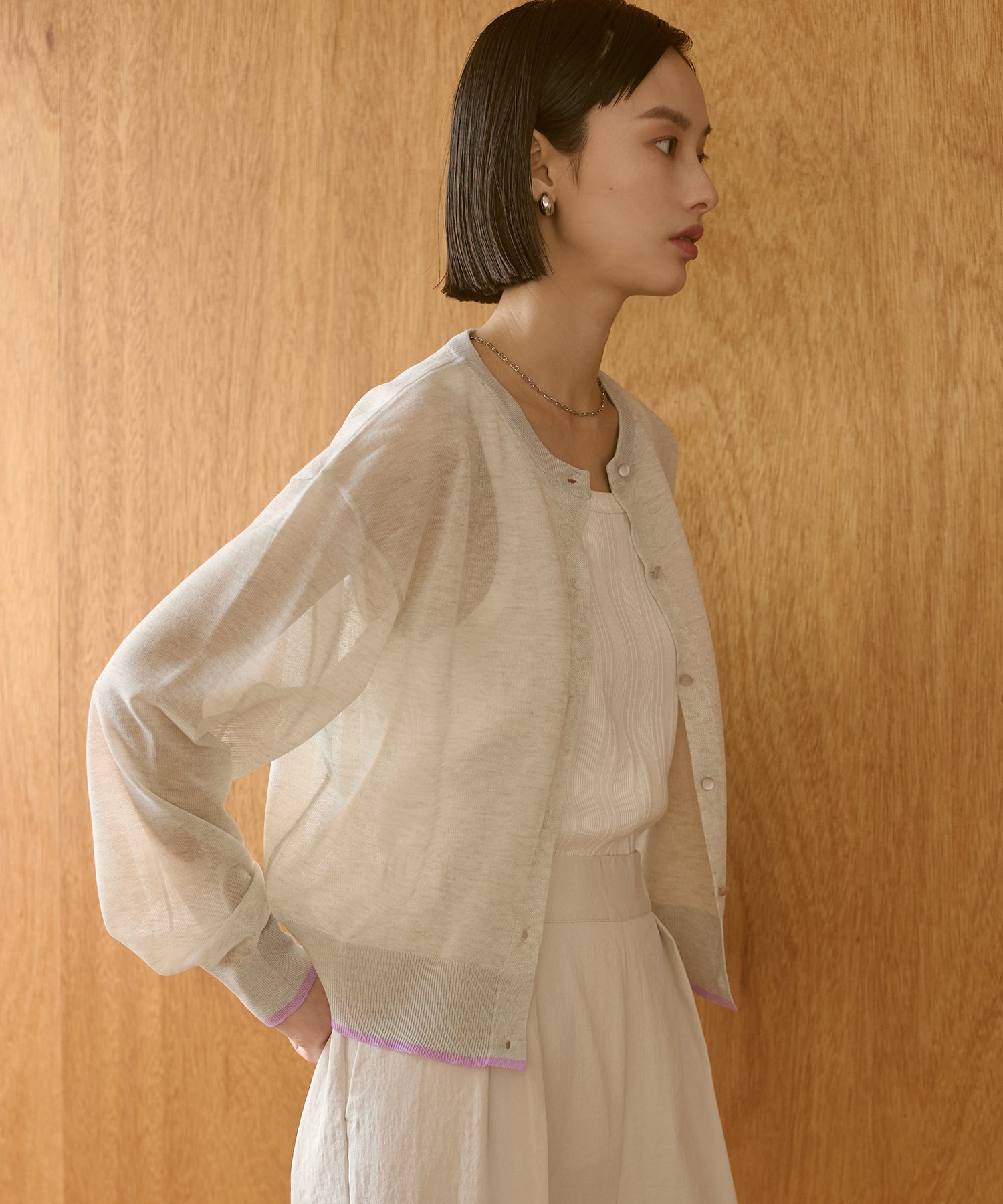 バイカラー シアーニットカーデ