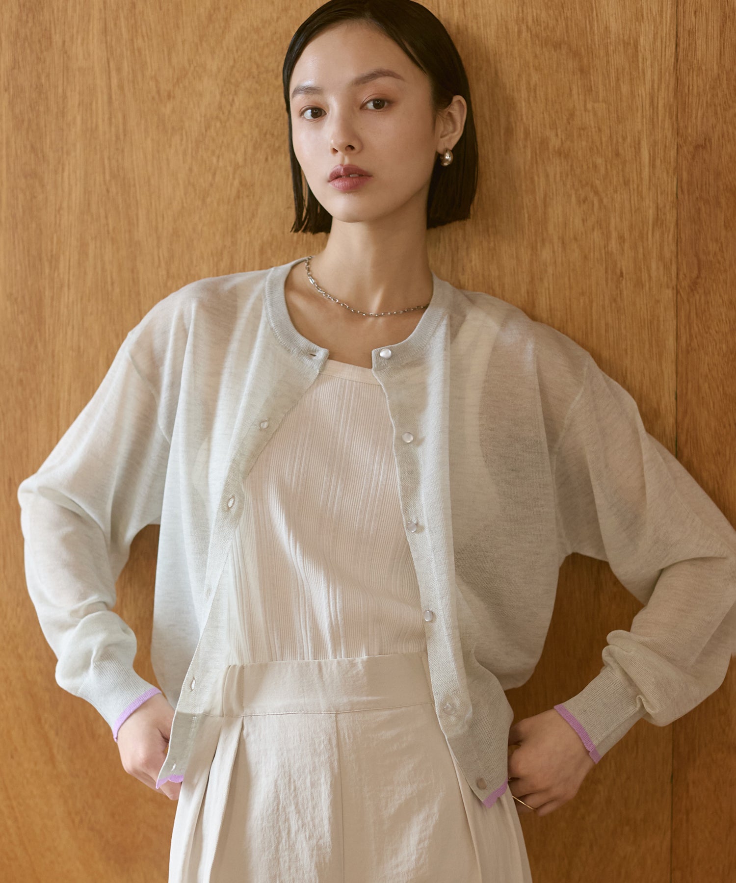 バイカラー シアーニットカーデ