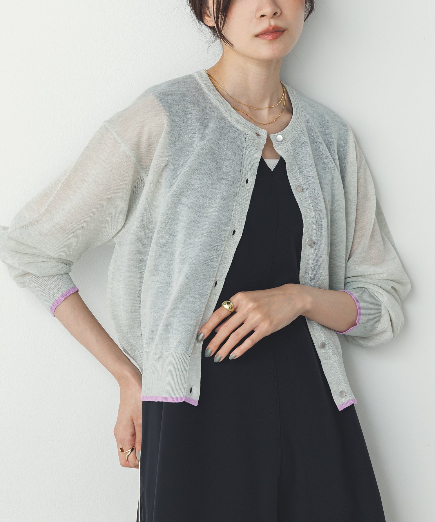 バイカラー シアーニットカーデ