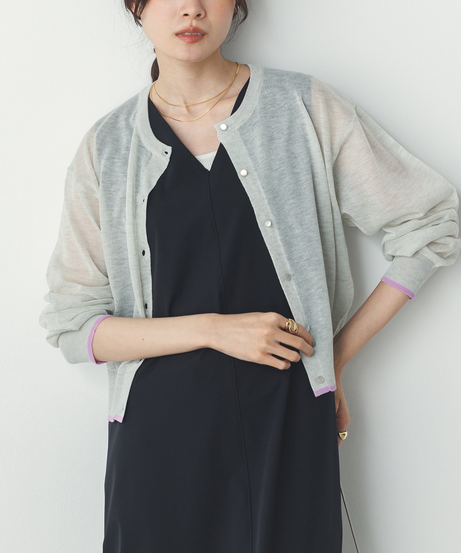 バイカラー シアーニットカーデ