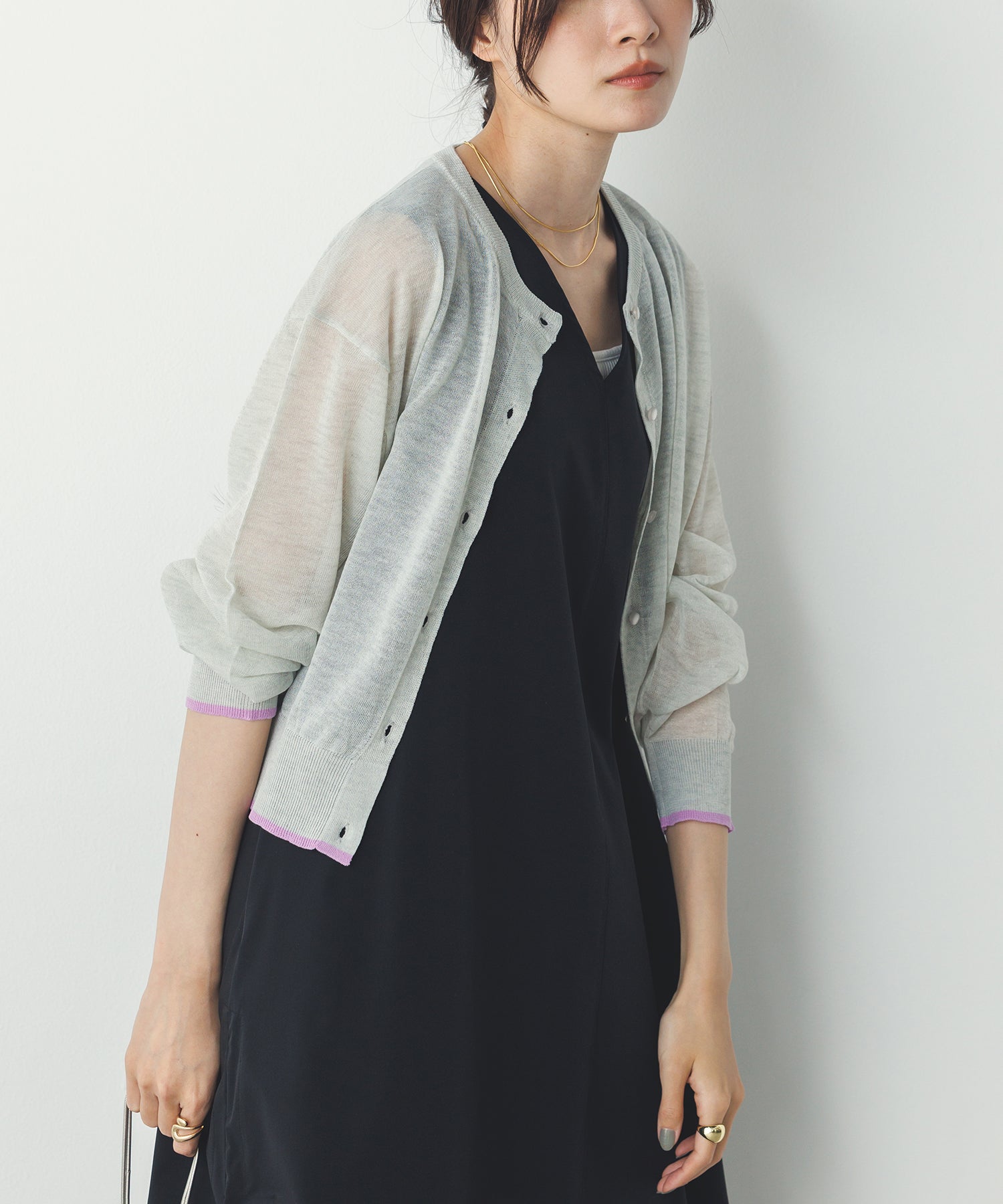 バイカラー シアーニットカーデ