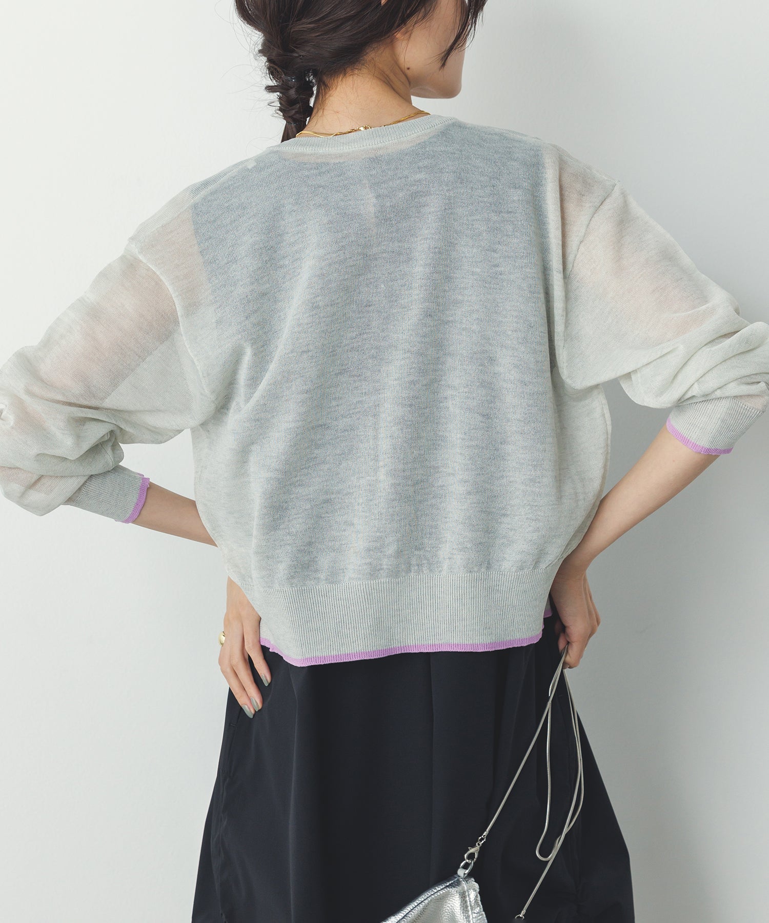 バイカラー シアーニットカーデ