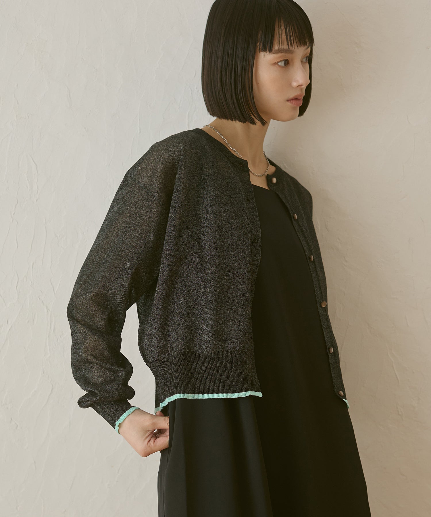 バイカラー シアーニットカーデ