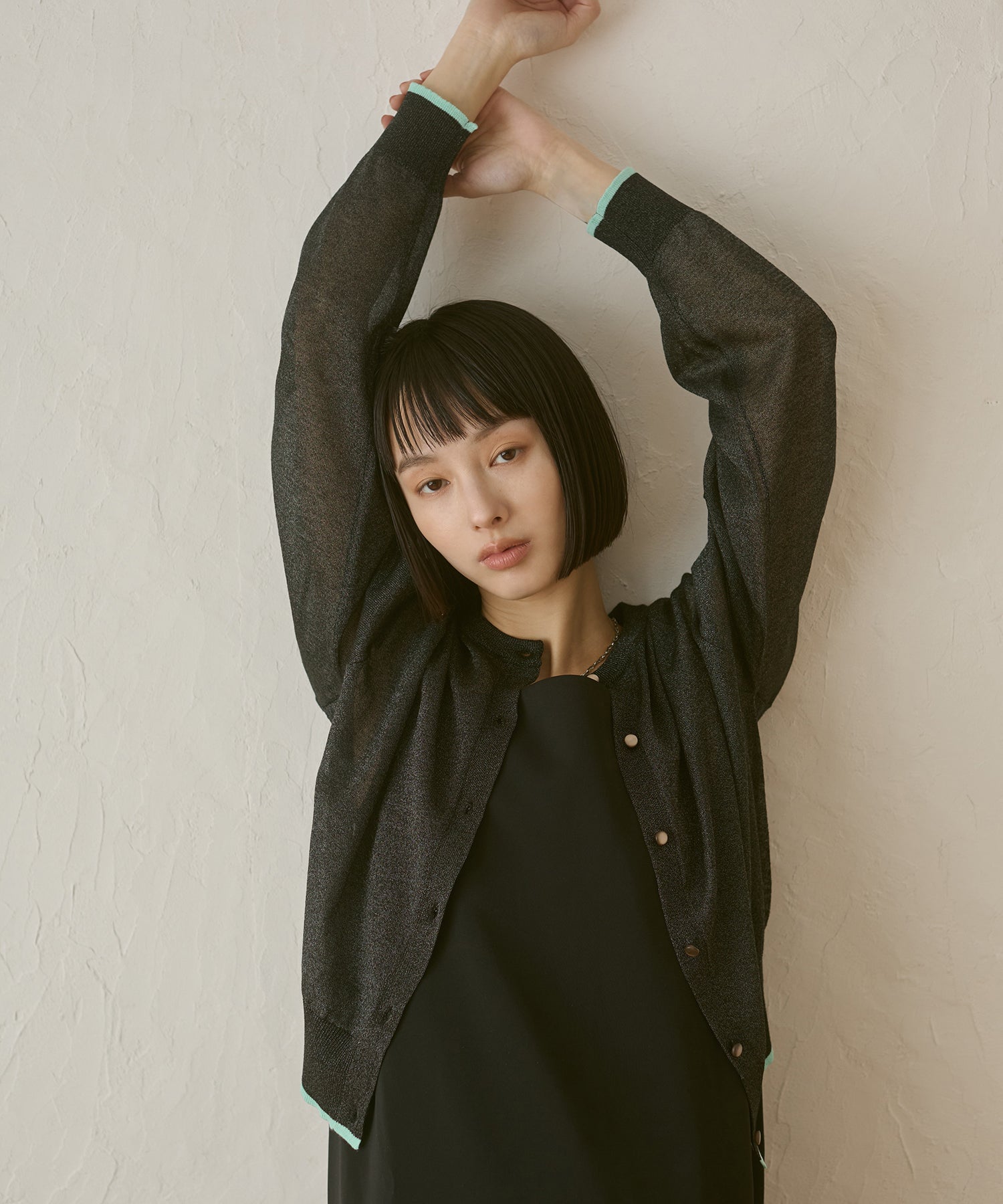 バイカラー シアーニットカーデ