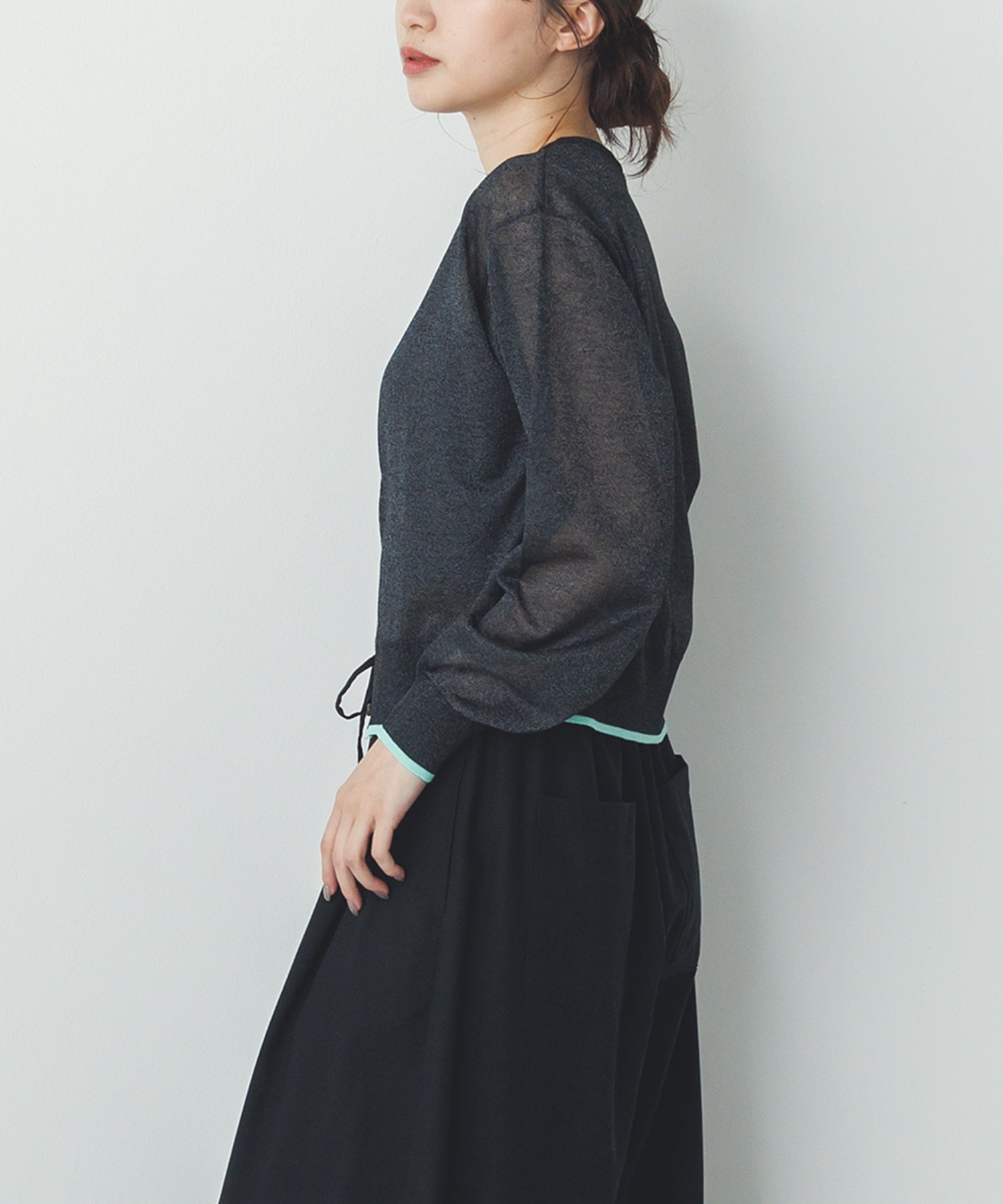 バイカラー シアーニットカーデ