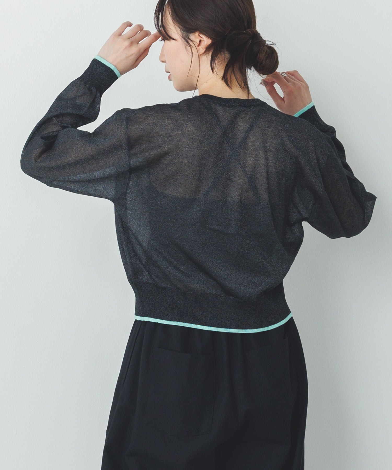 バイカラー シアーニットカーデ