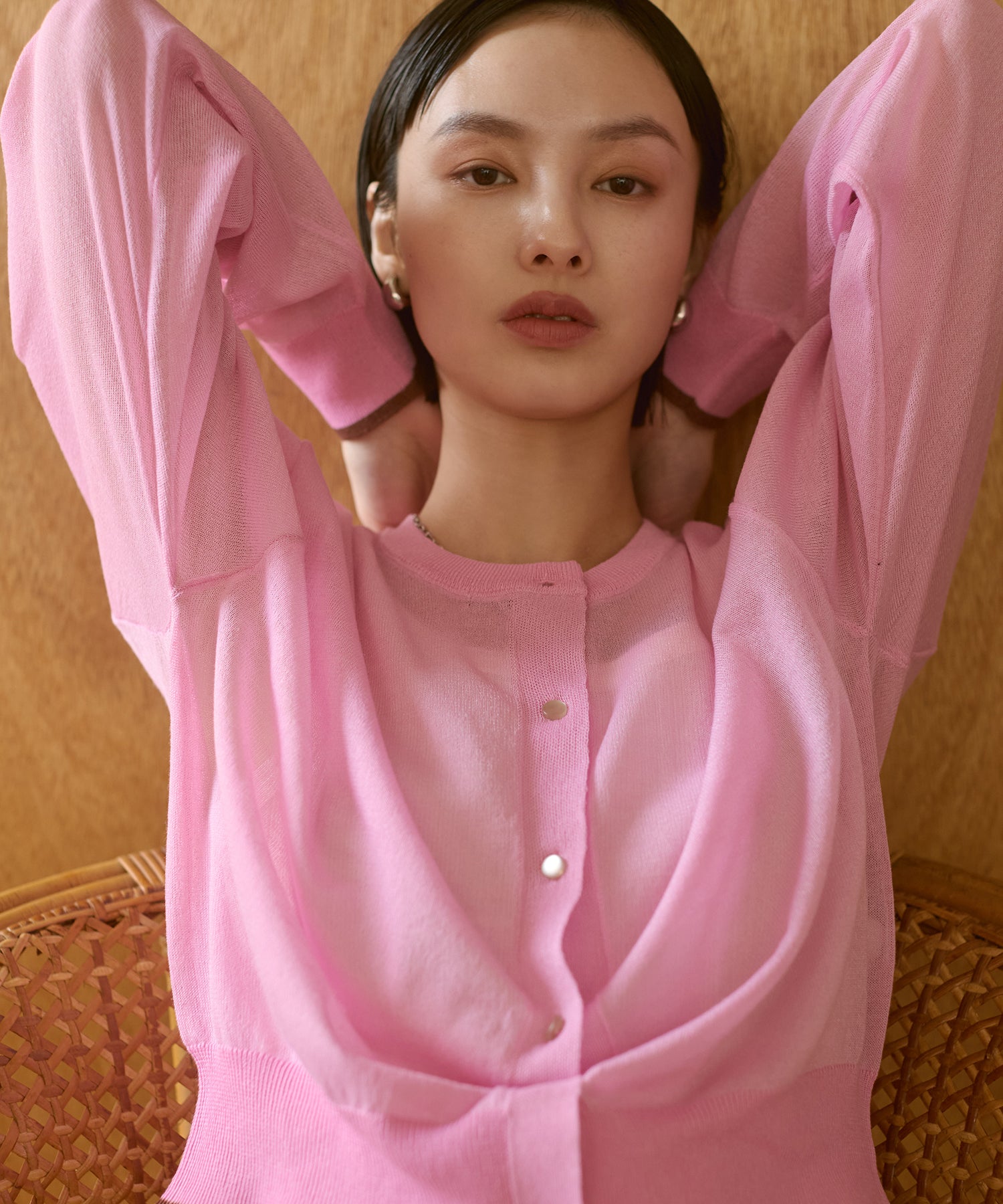 バイカラー シアーニットカーデ