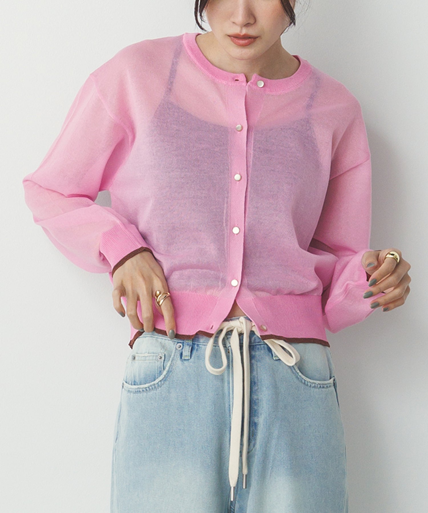 バイカラー シアーニットカーデ