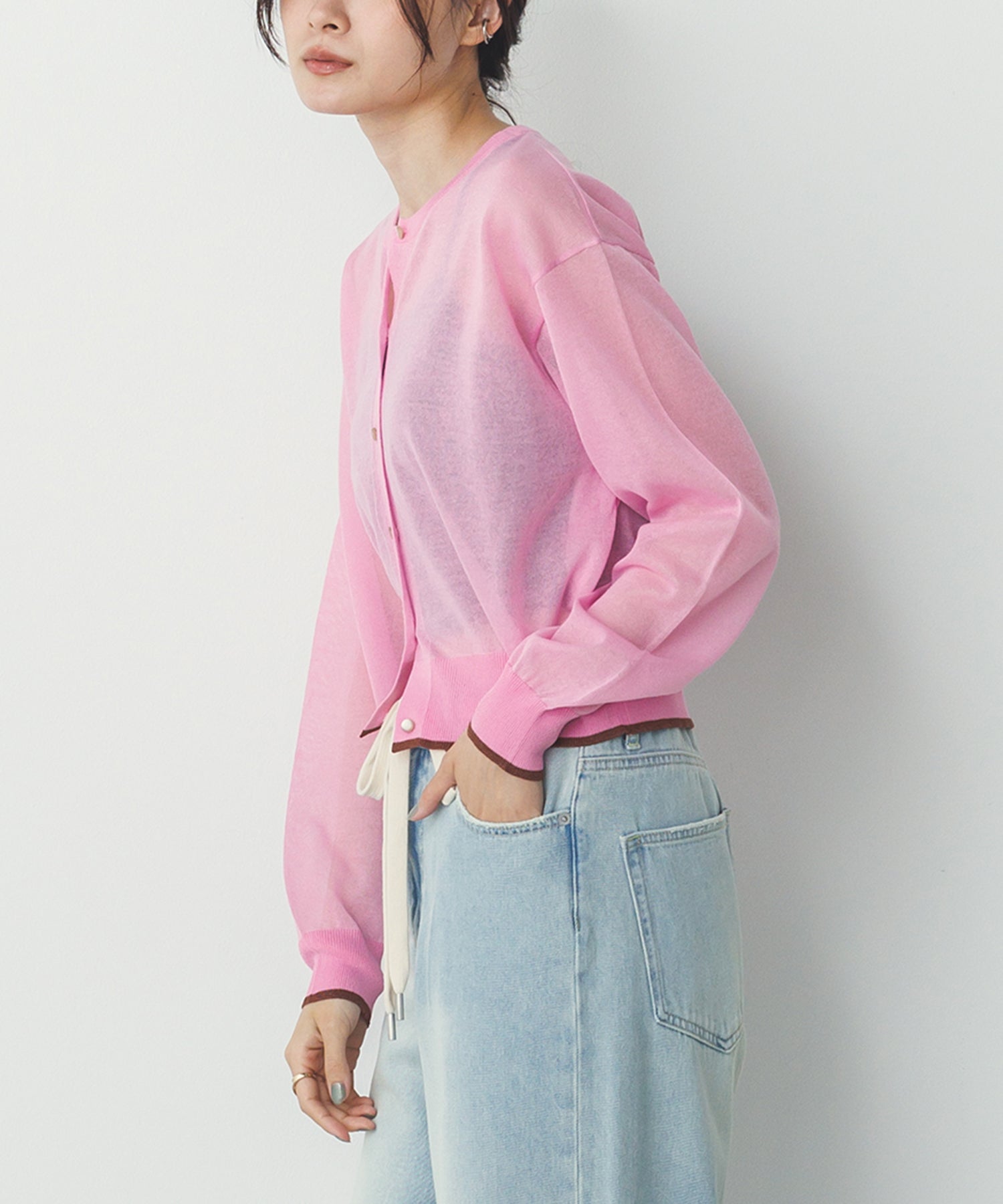 バイカラー シアーニットカーデ