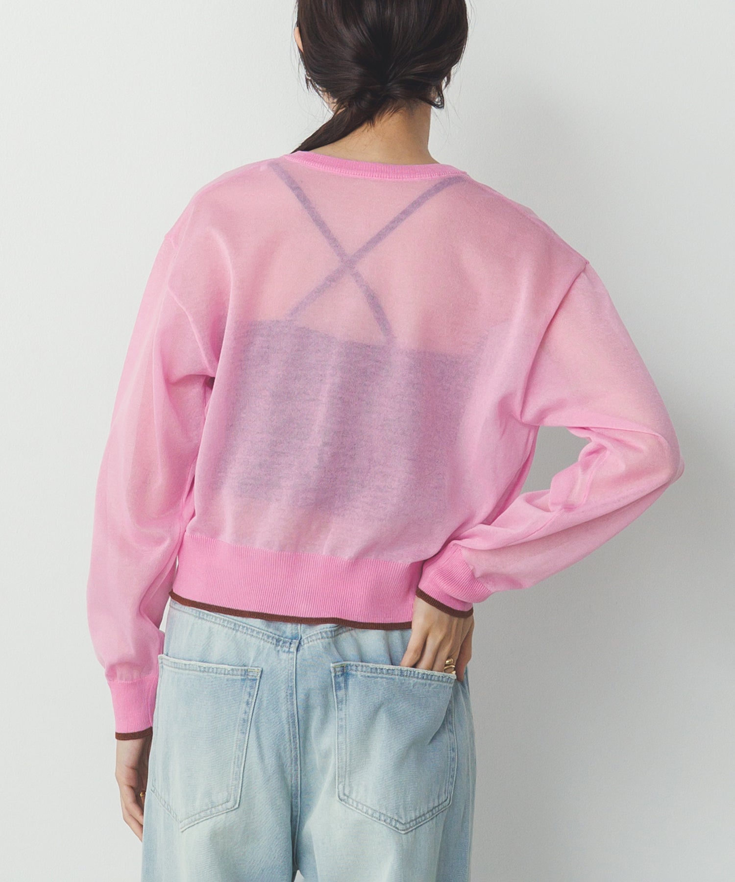 バイカラー シアーニットカーデ