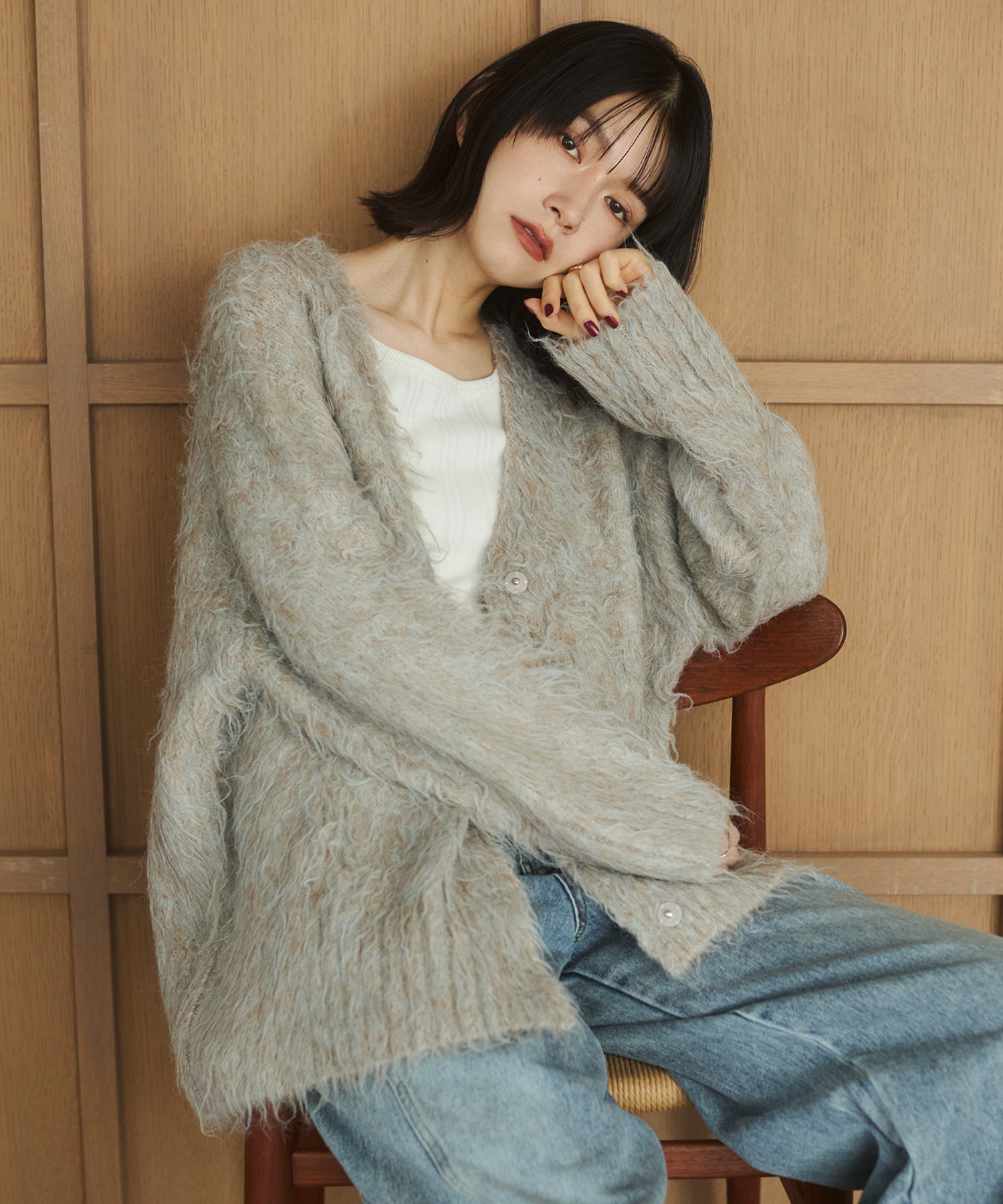 起毛シャギー ニットカーディガン