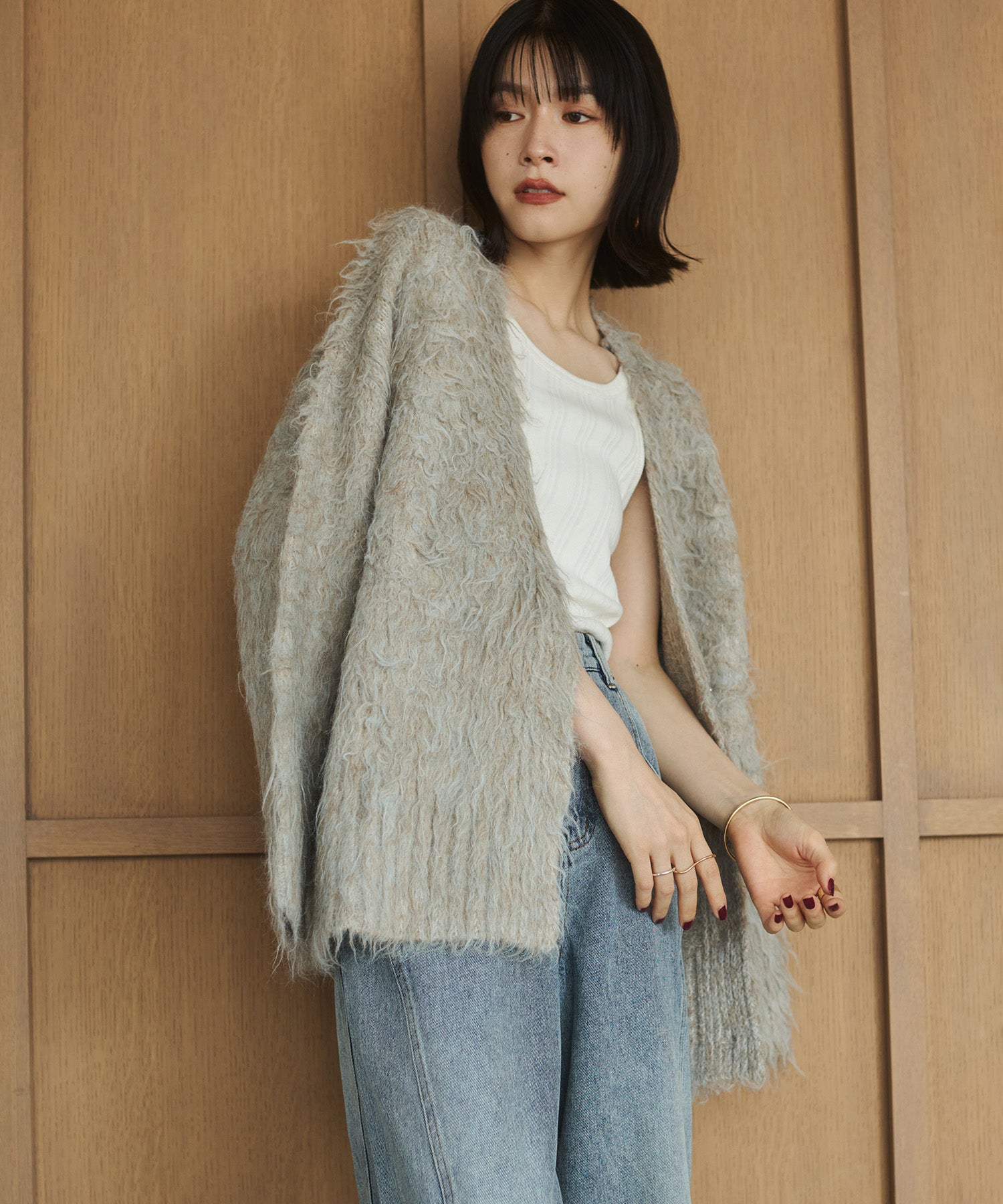 起毛シャギー ニットカーディガン