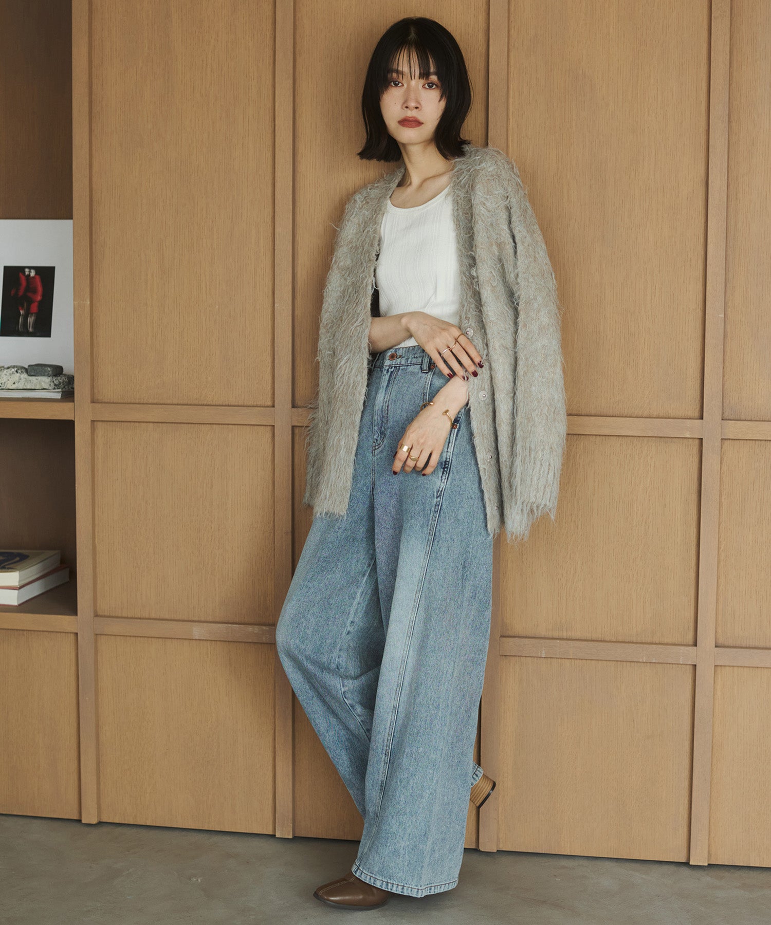 起毛シャギー ニットカーディガン