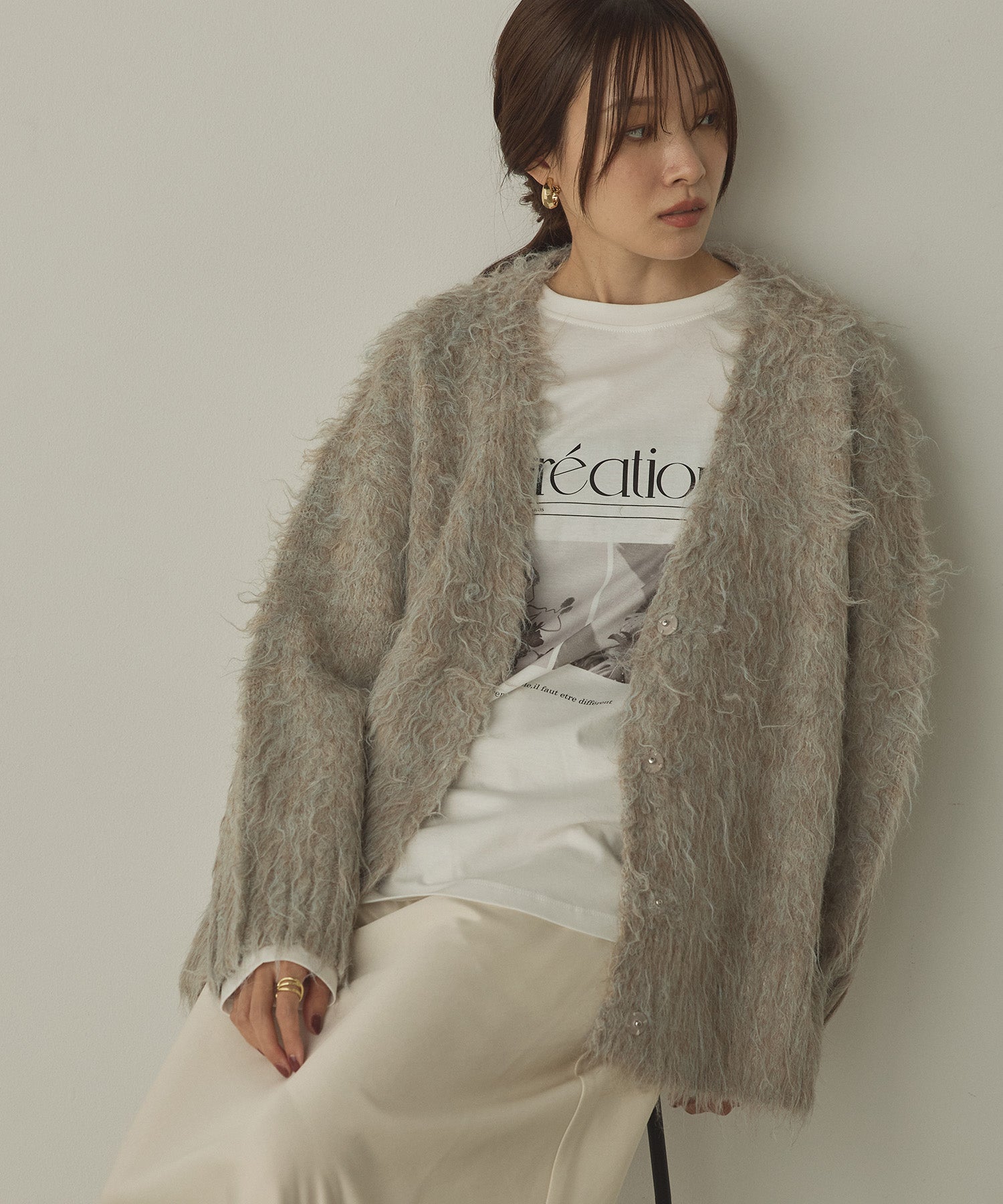 起毛シャギー ニットカーディガン