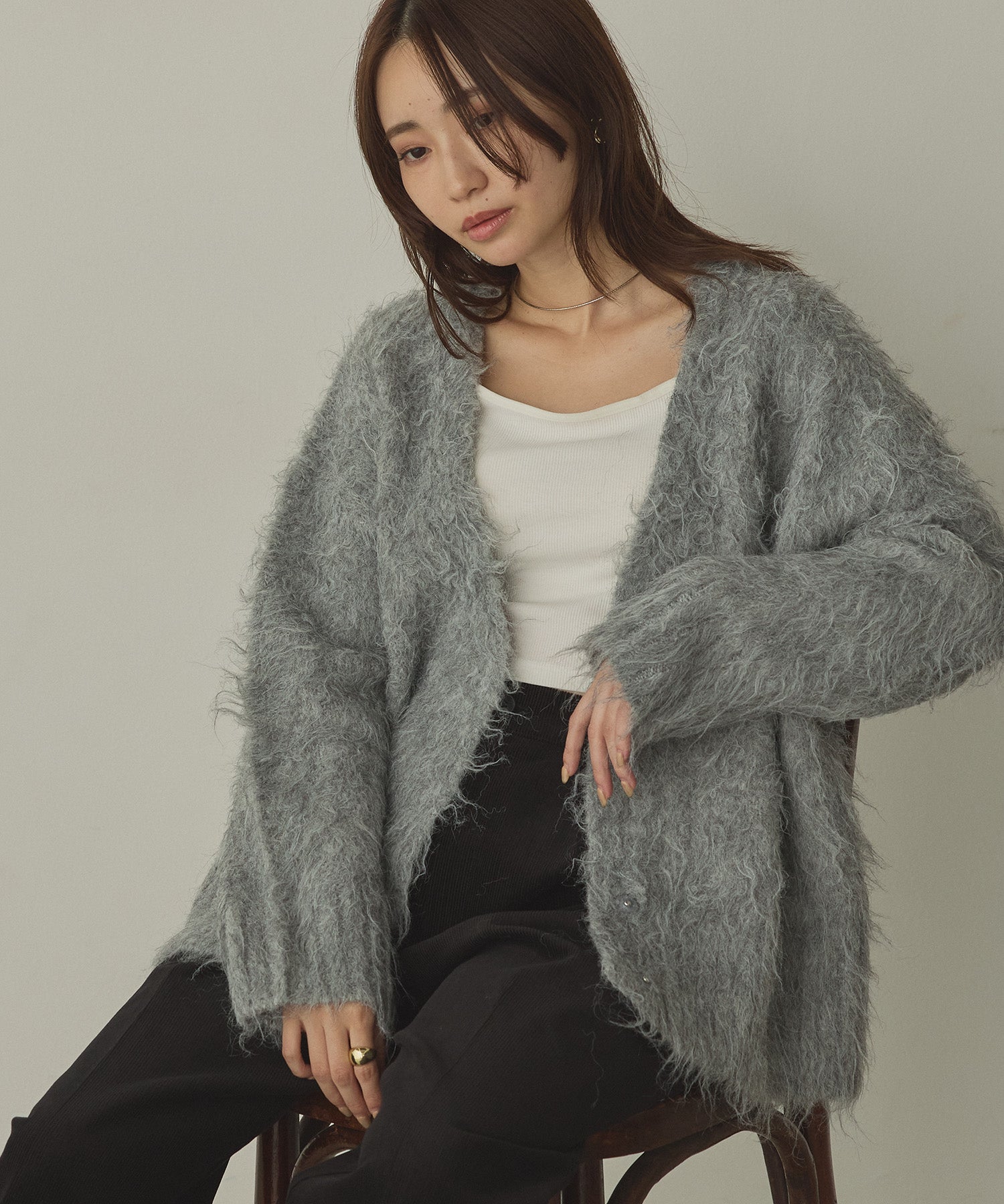 起毛シャギー ニットカーディガン