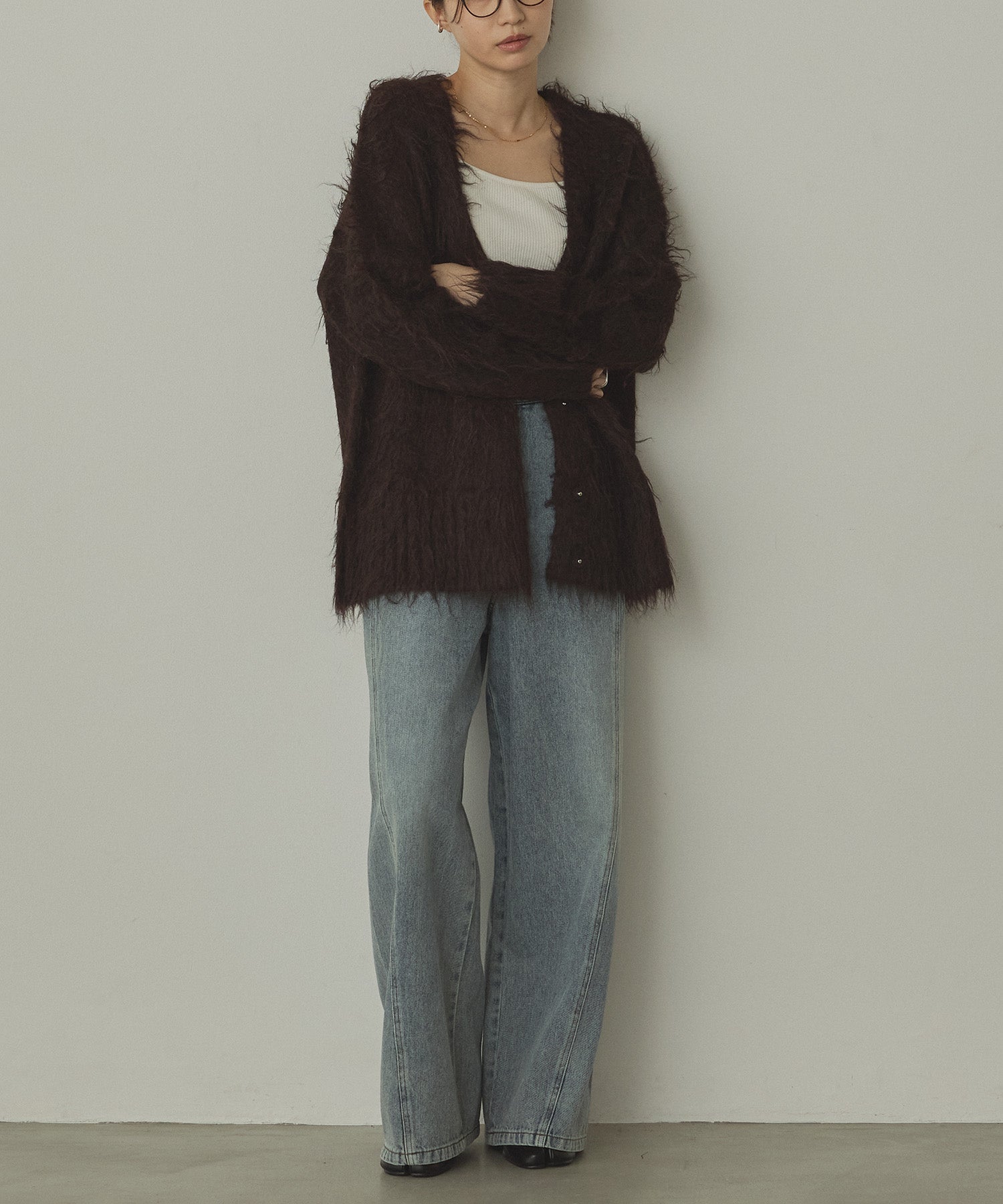 起毛シャギー ニットカーディガン