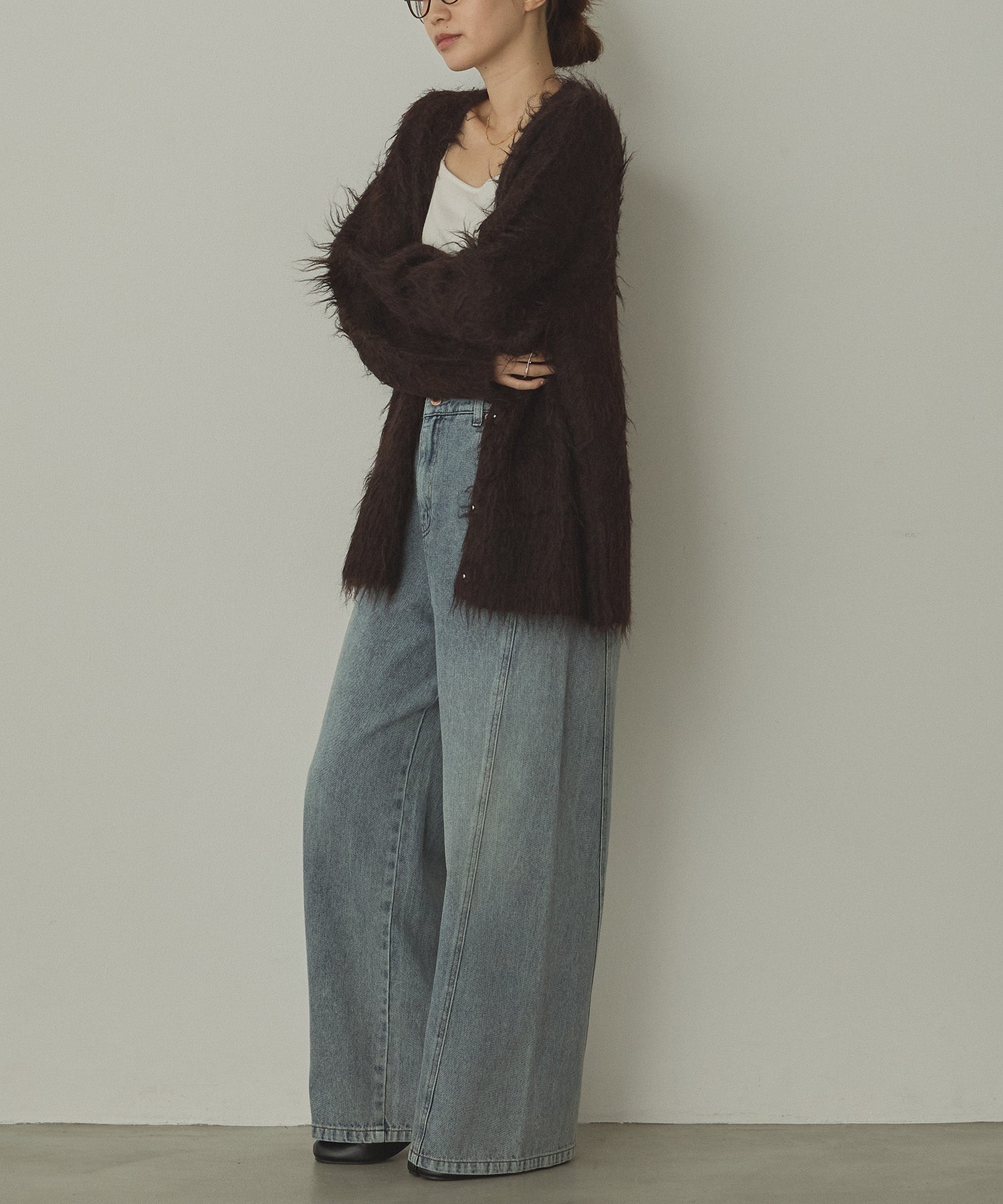 起毛シャギー ニットカーディガン