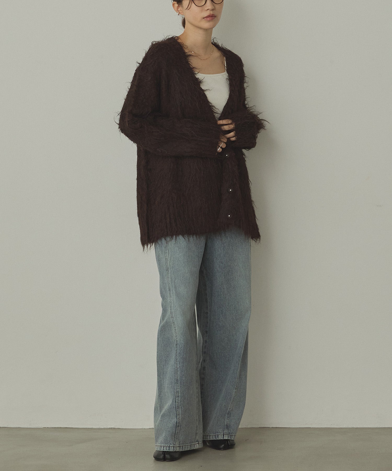 起毛シャギー ニットカーディガン