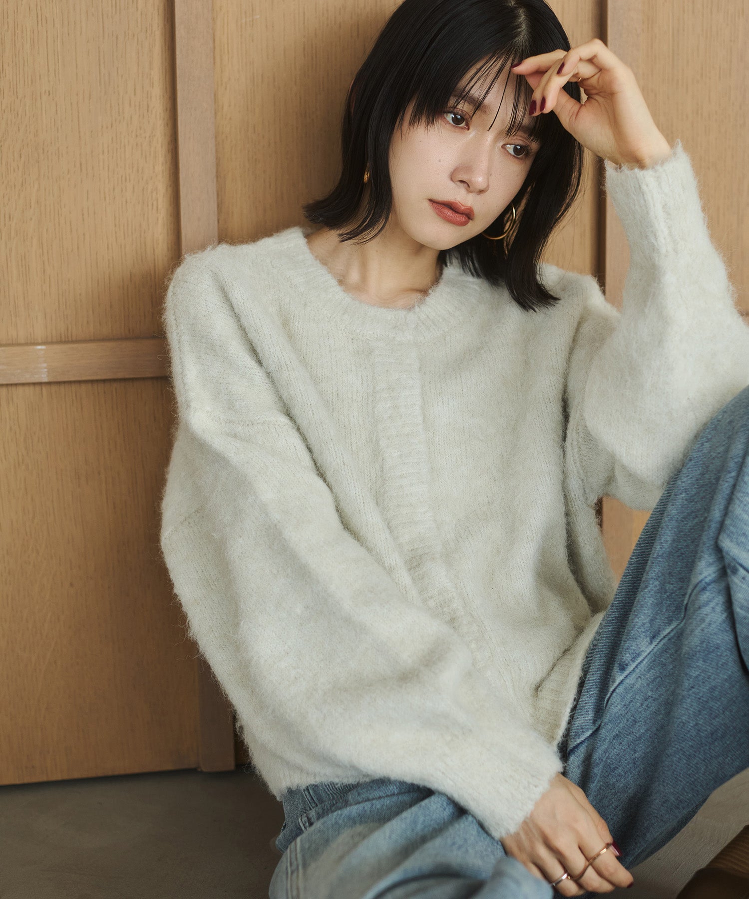 シャギー ミックスカラー起毛ニットカーディガン