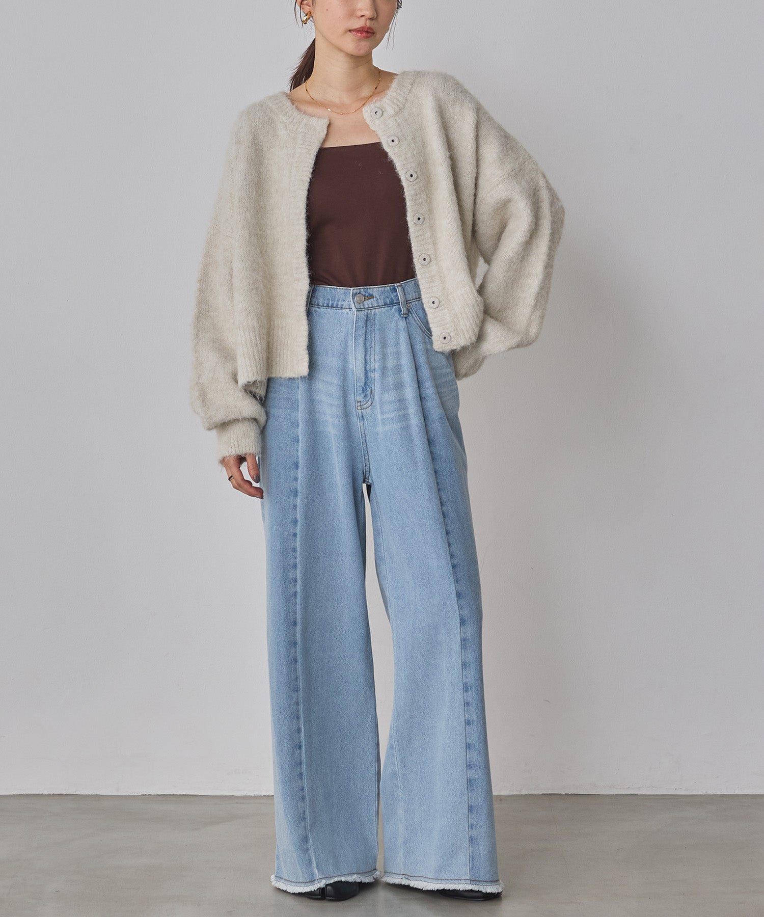 シャギー ミックスカラー起毛ニットカーディガン