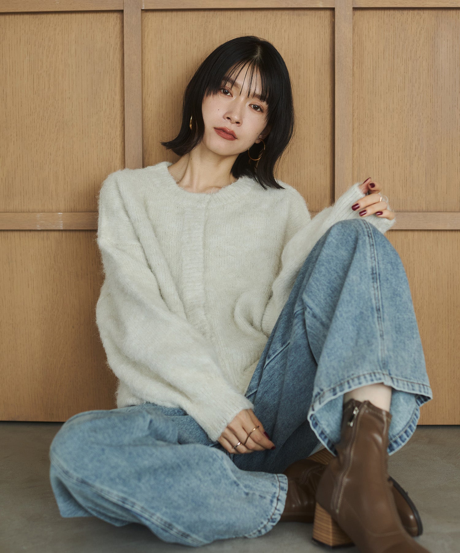 シャギー ミックスカラー起毛ニットカーディガン