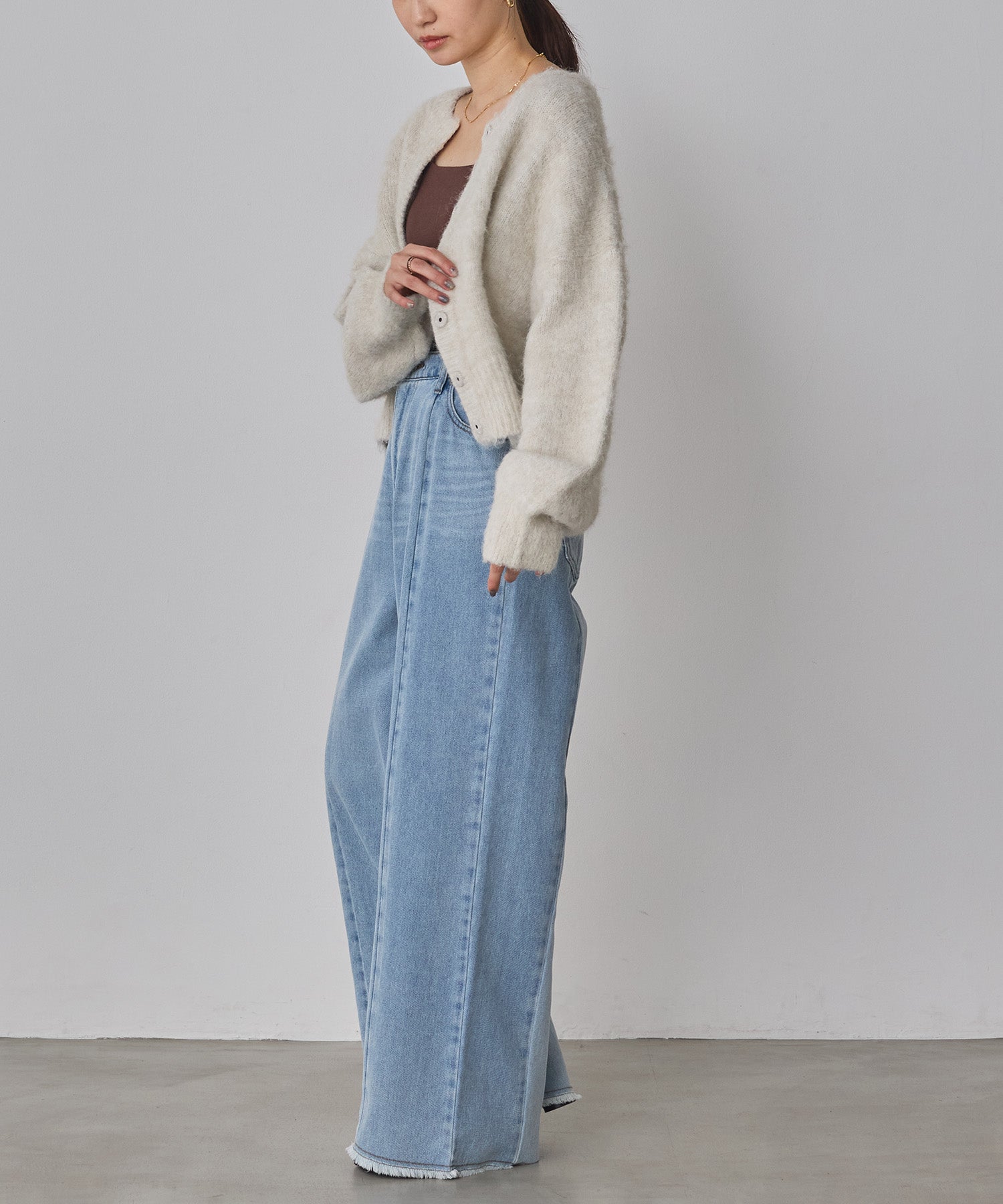 シャギー ミックスカラー起毛ニットカーディガン