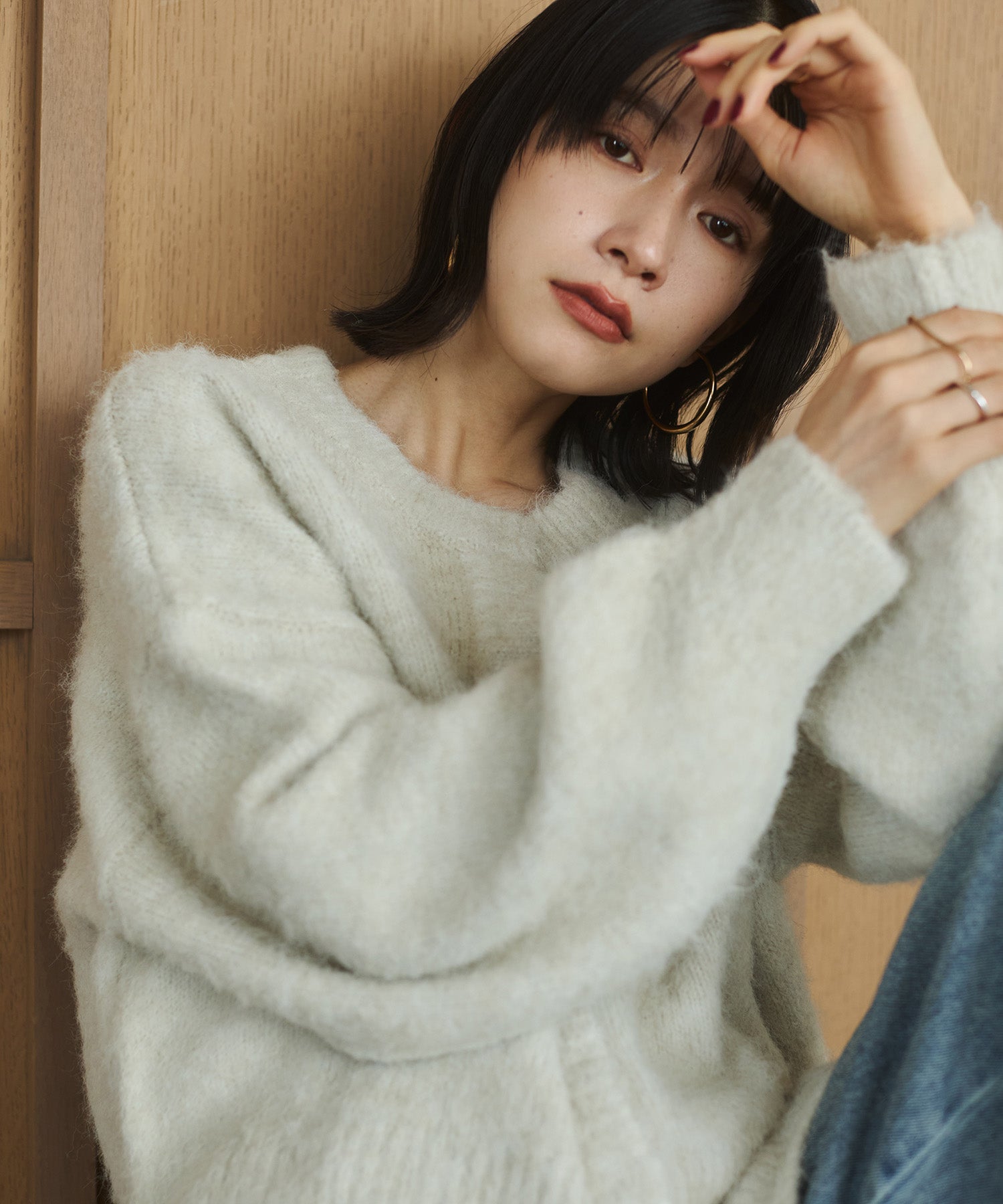 シャギー ミックスカラー起毛ニットカーディガン