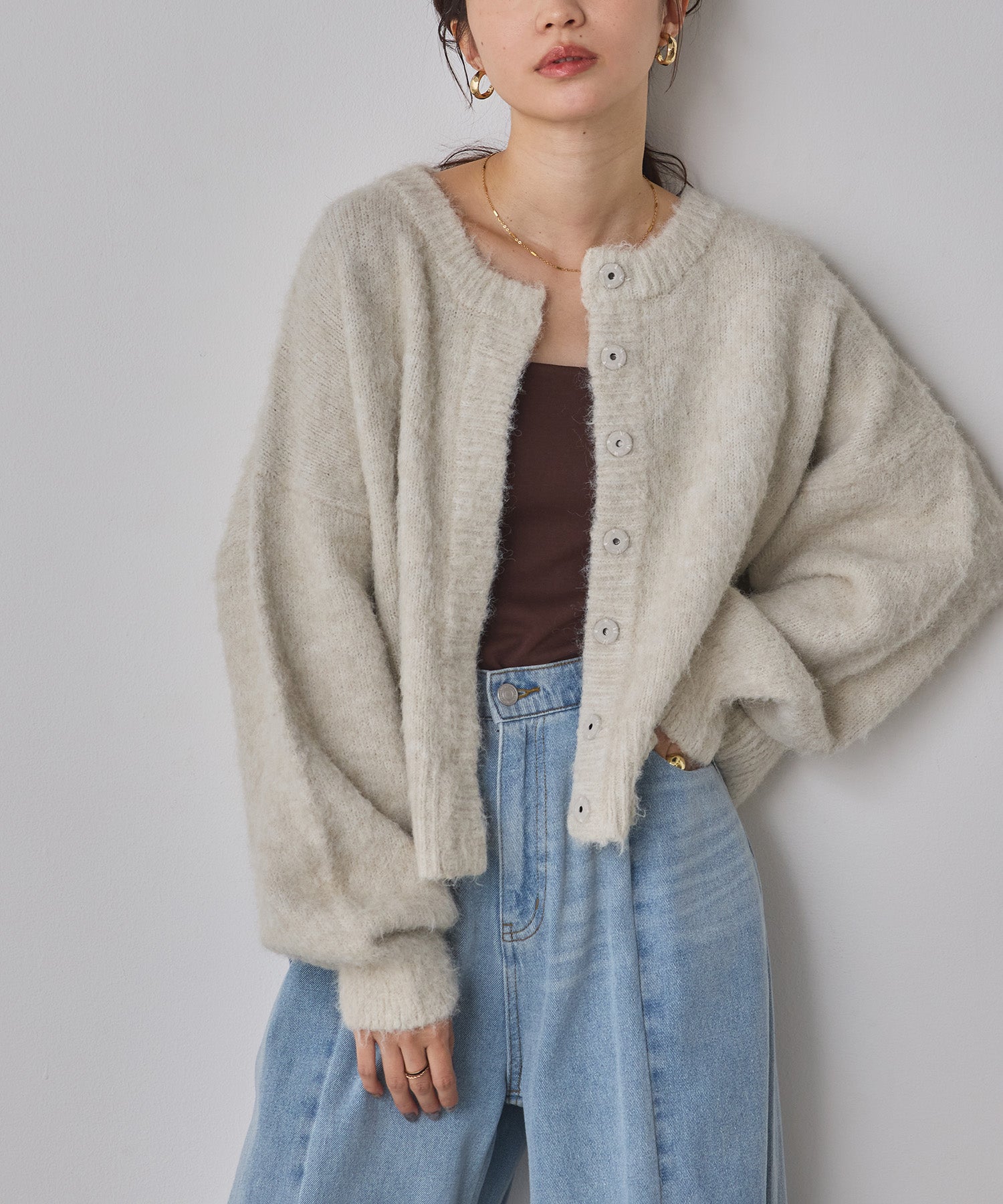 シャギー ミックスカラー起毛ニットカーディガン