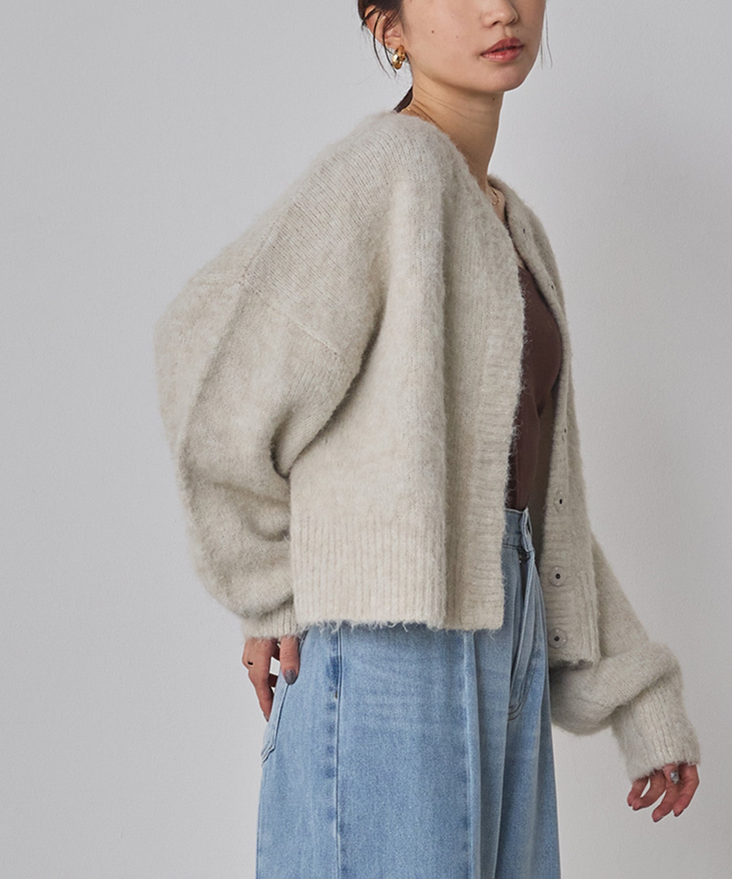 シャギー ミックスカラー起毛ニットカーディガン