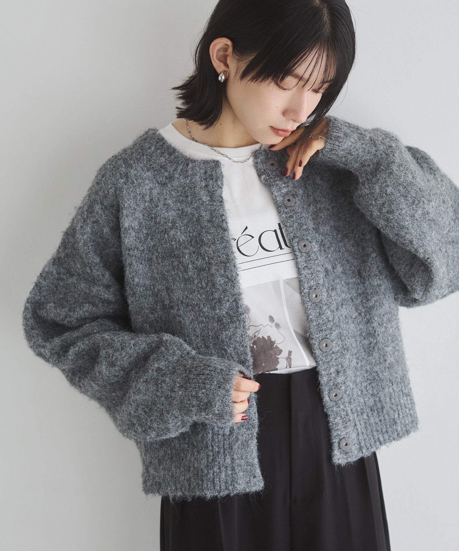 シャギー ミックスカラー起毛ニットカーディガン