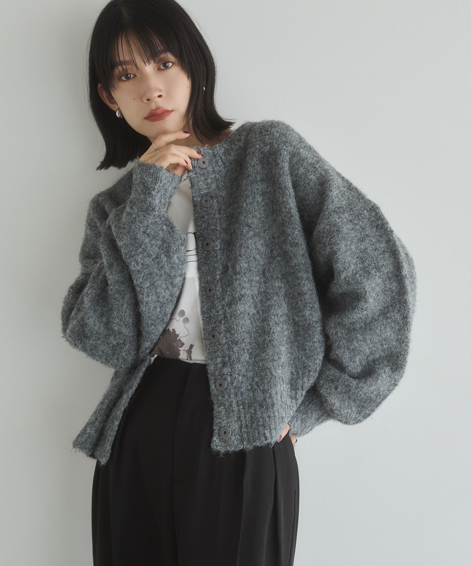 シャギー ミックスカラー起毛ニットカーディガン