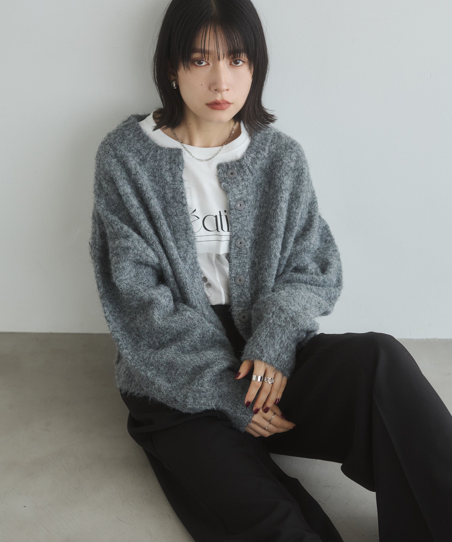 シャギー ミックスカラー起毛ニットカーディガン