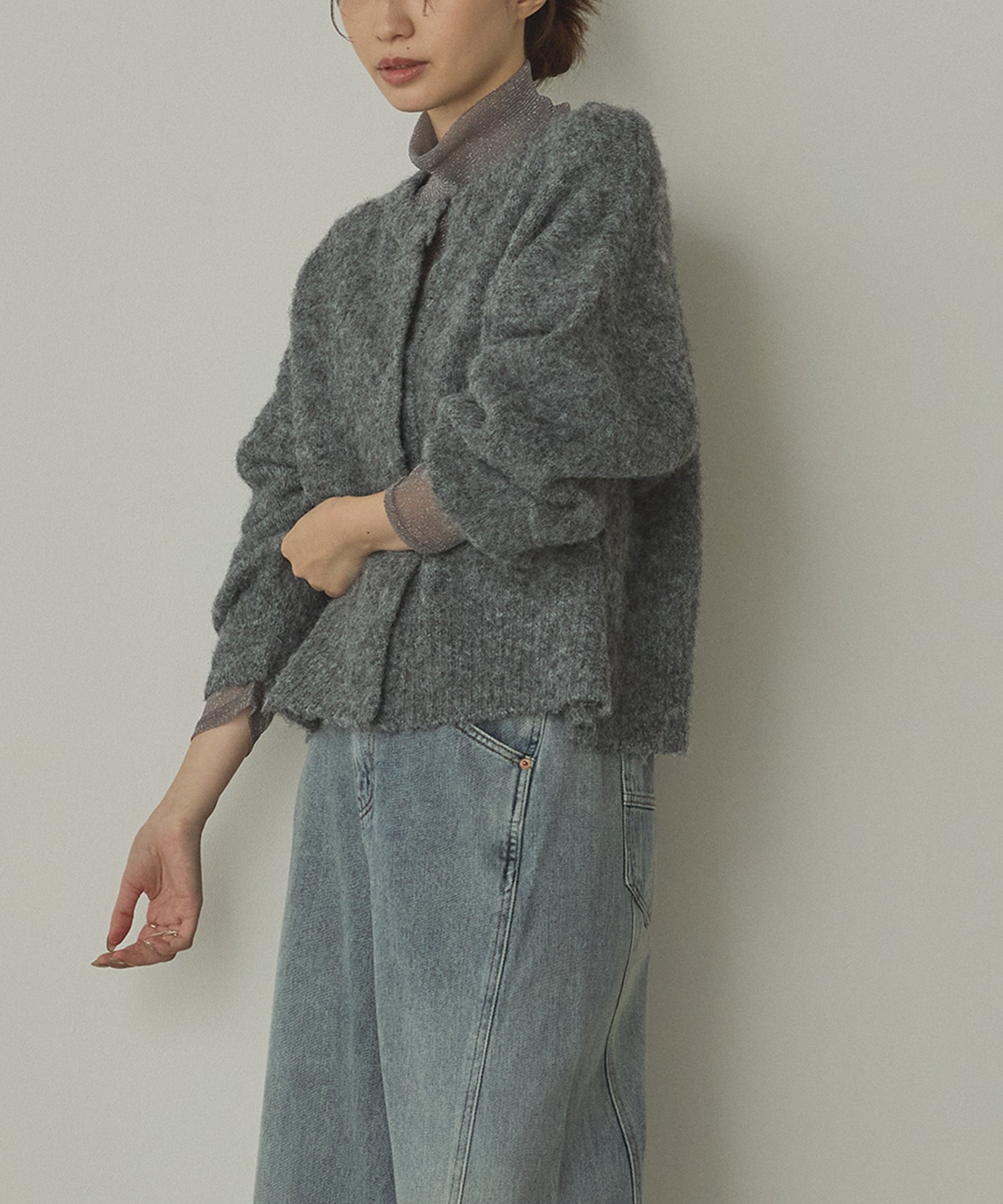 シャギー ミックスカラー起毛ニットカーディガン