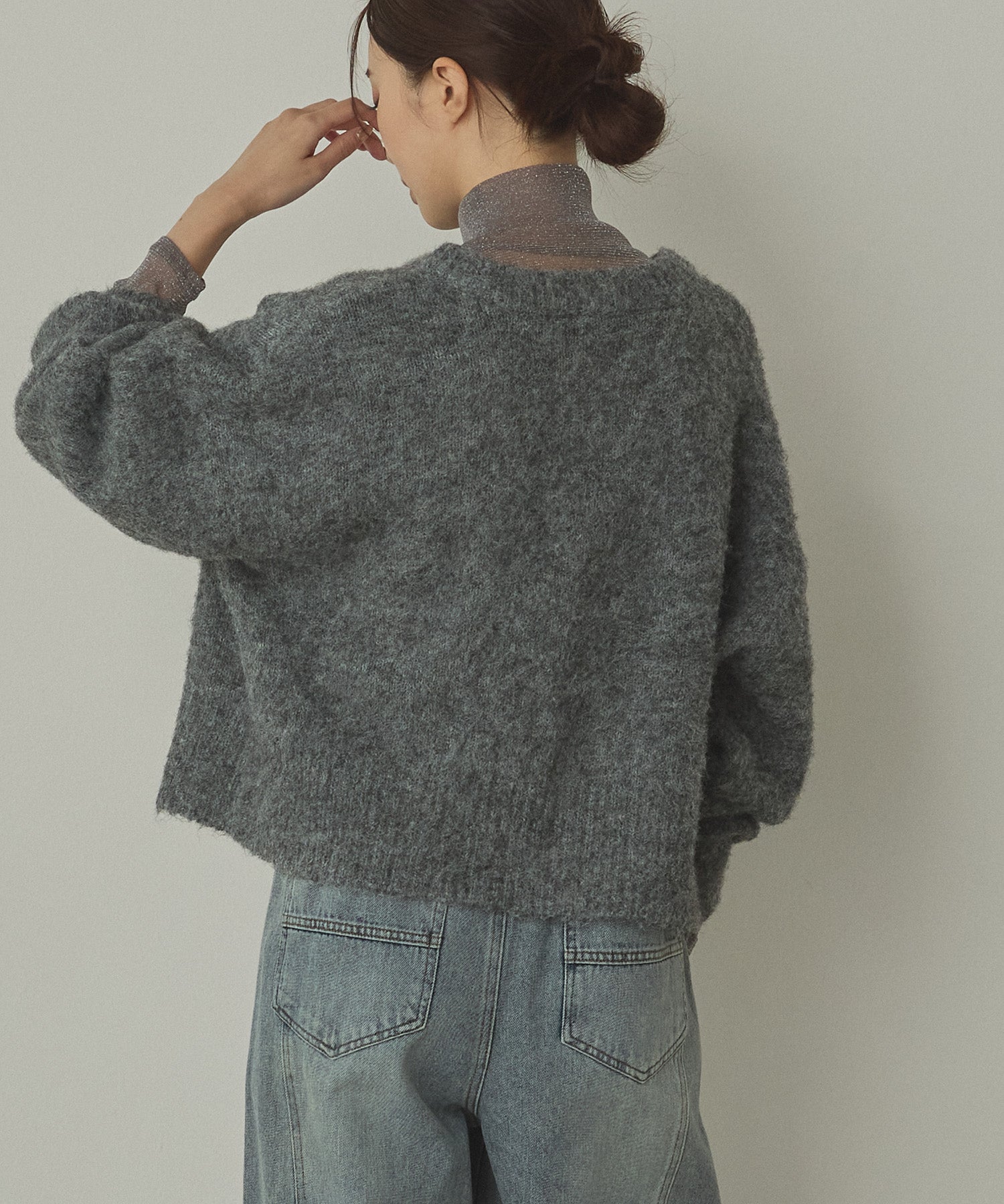 シャギー ミックスカラー起毛ニットカーディガン