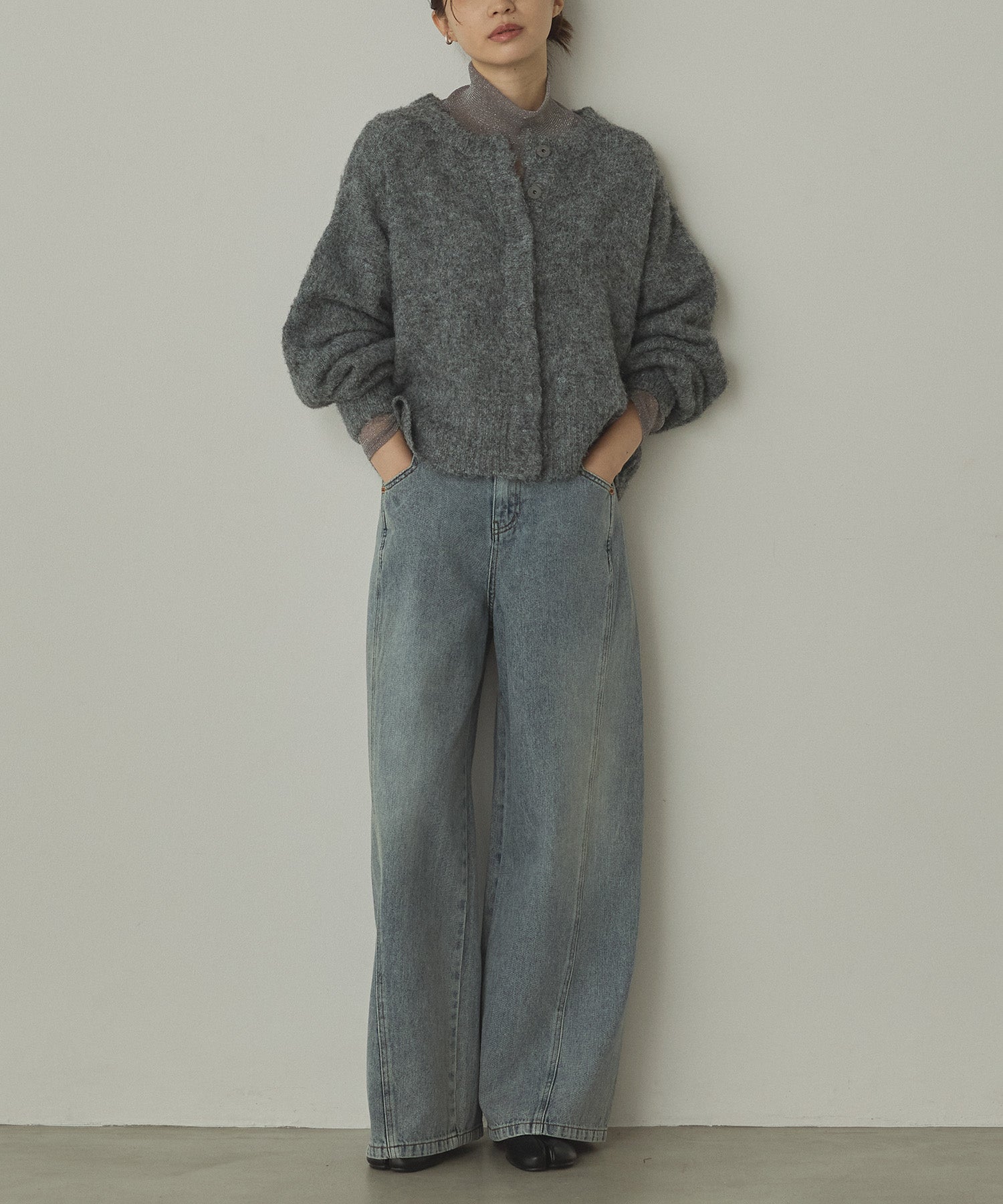 シャギー ミックスカラー起毛ニットカーディガン