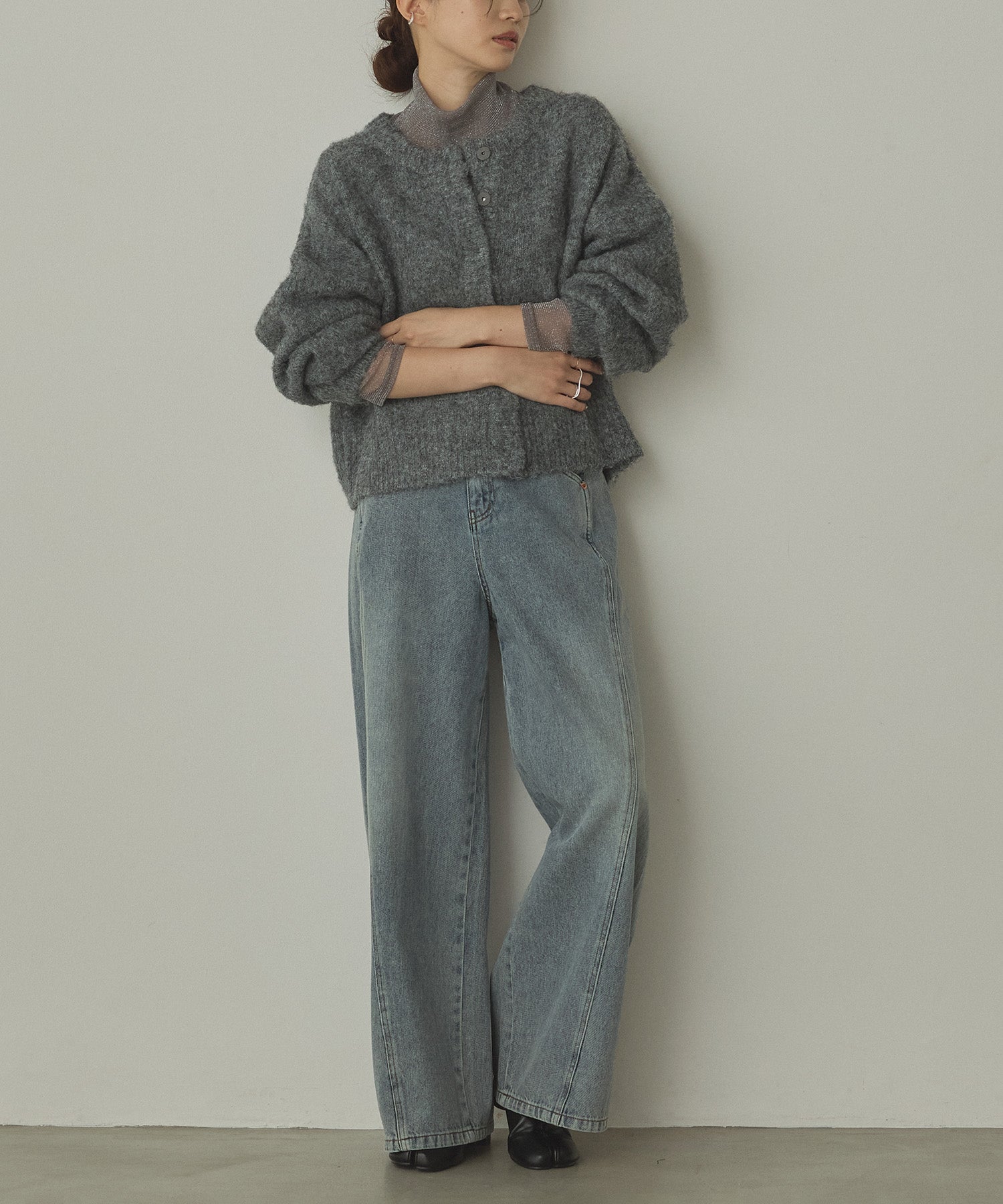 シャギー ミックスカラー起毛ニットカーディガン