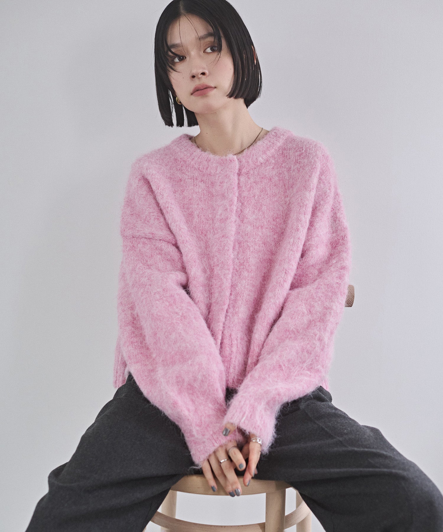 シャギー ミックスカラー起毛ニットカーディガン