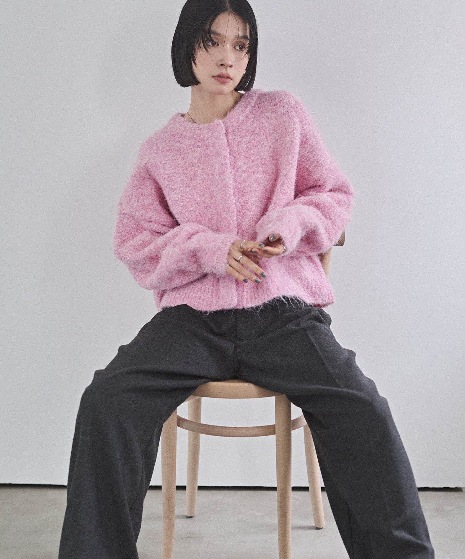 シャギー ミックスカラー起毛ニットカーディガン