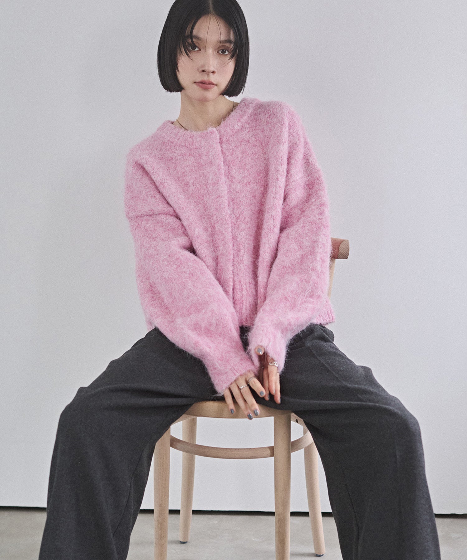 シャギー ミックスカラー起毛ニットカーディガン