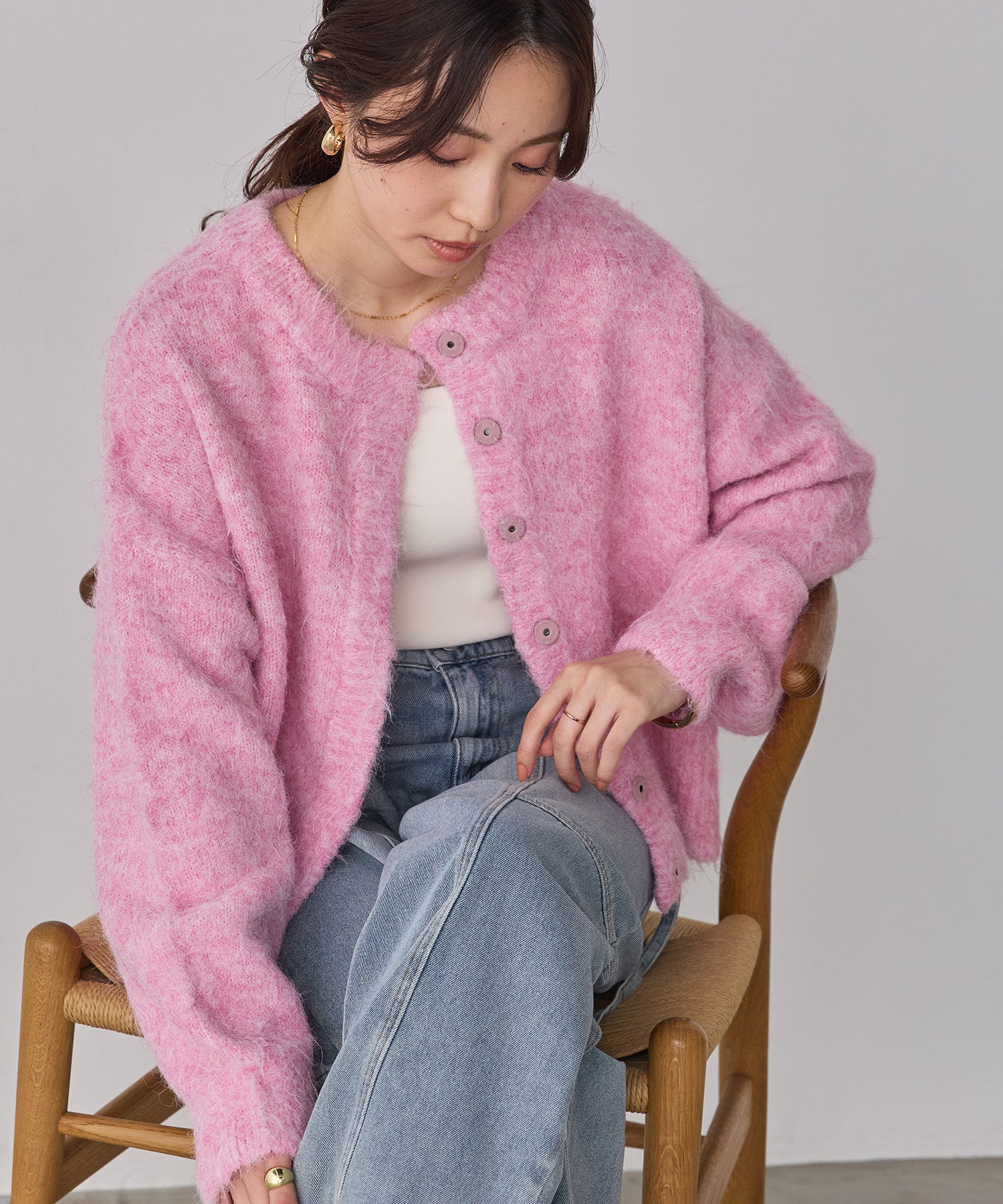 シャギー ミックスカラー起毛ニットカーディガン