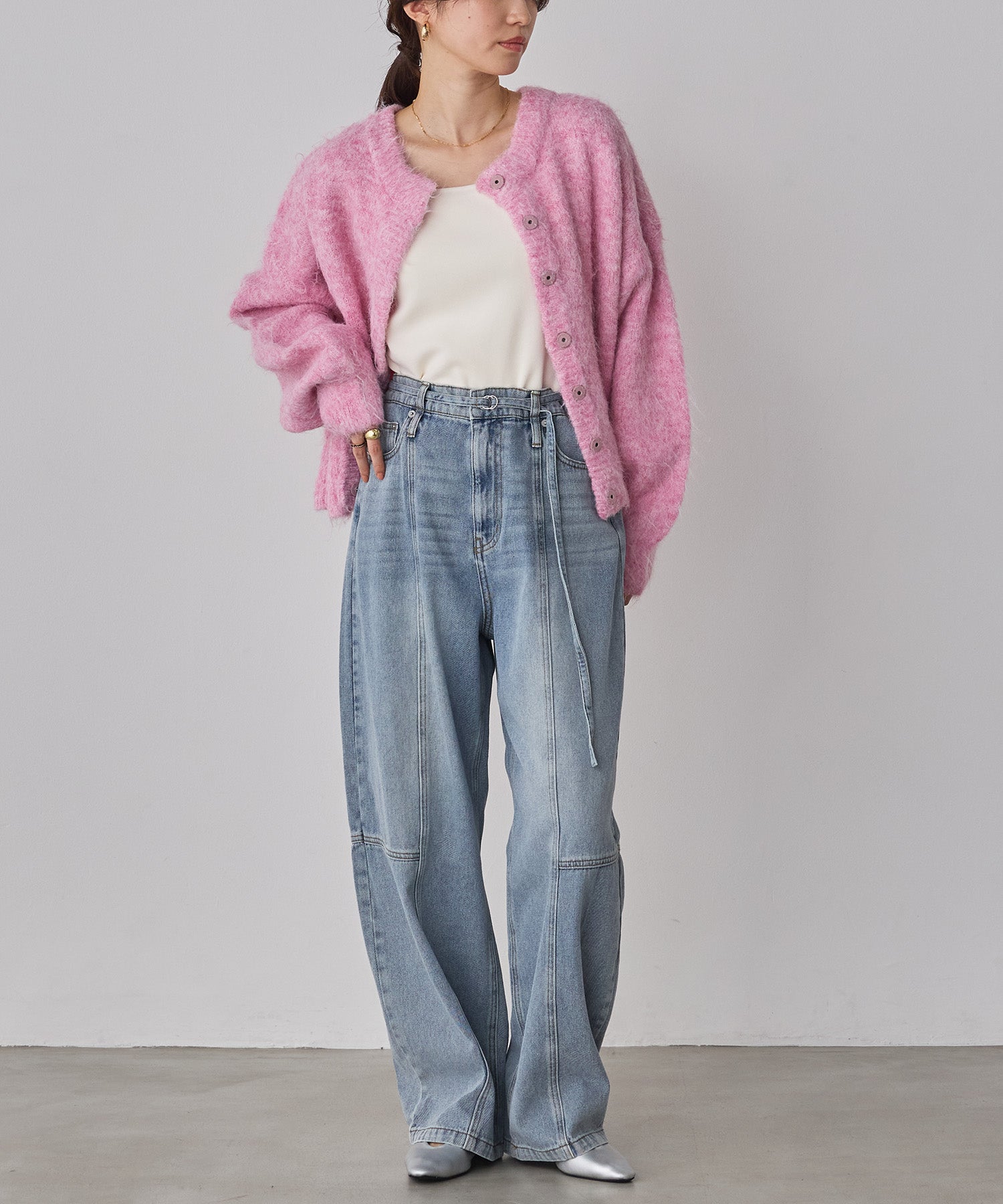 シャギー ミックスカラー起毛ニットカーディガン