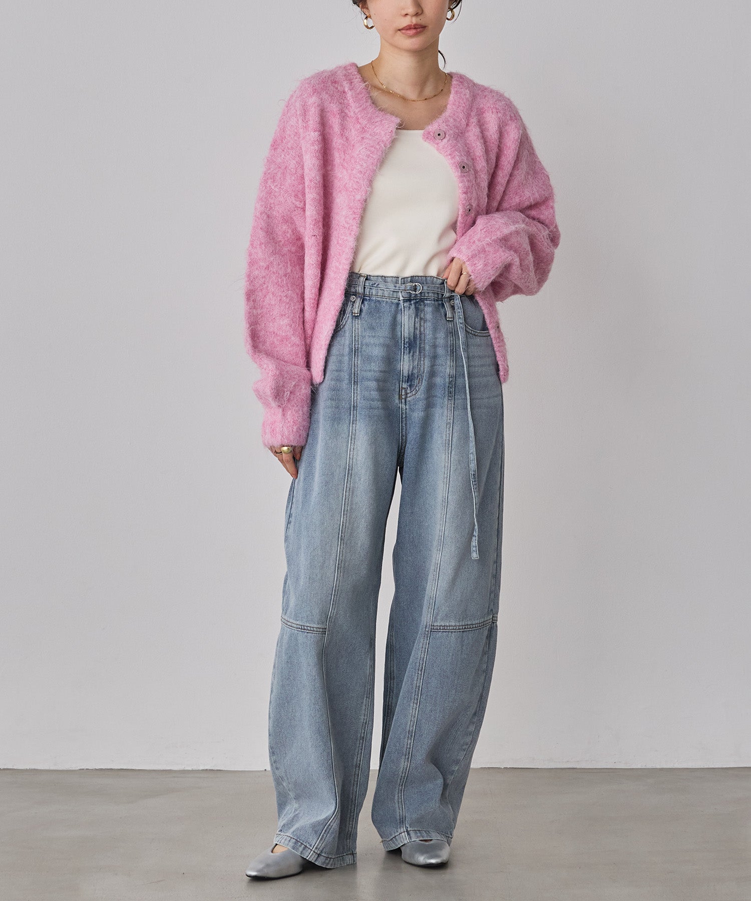 シャギー ミックスカラー起毛ニットカーディガン