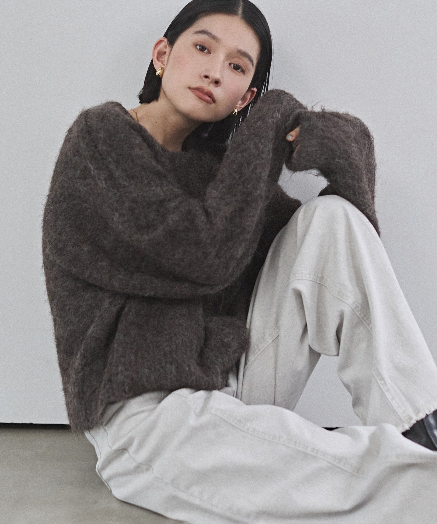 シャギー ミックスカラー起毛ニットカーディガン