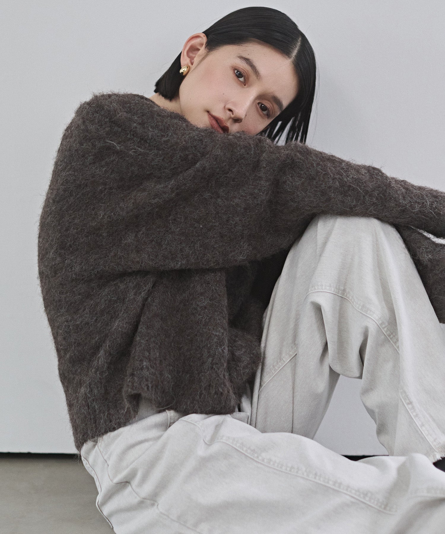 シャギー ミックスカラー起毛ニットカーディガン