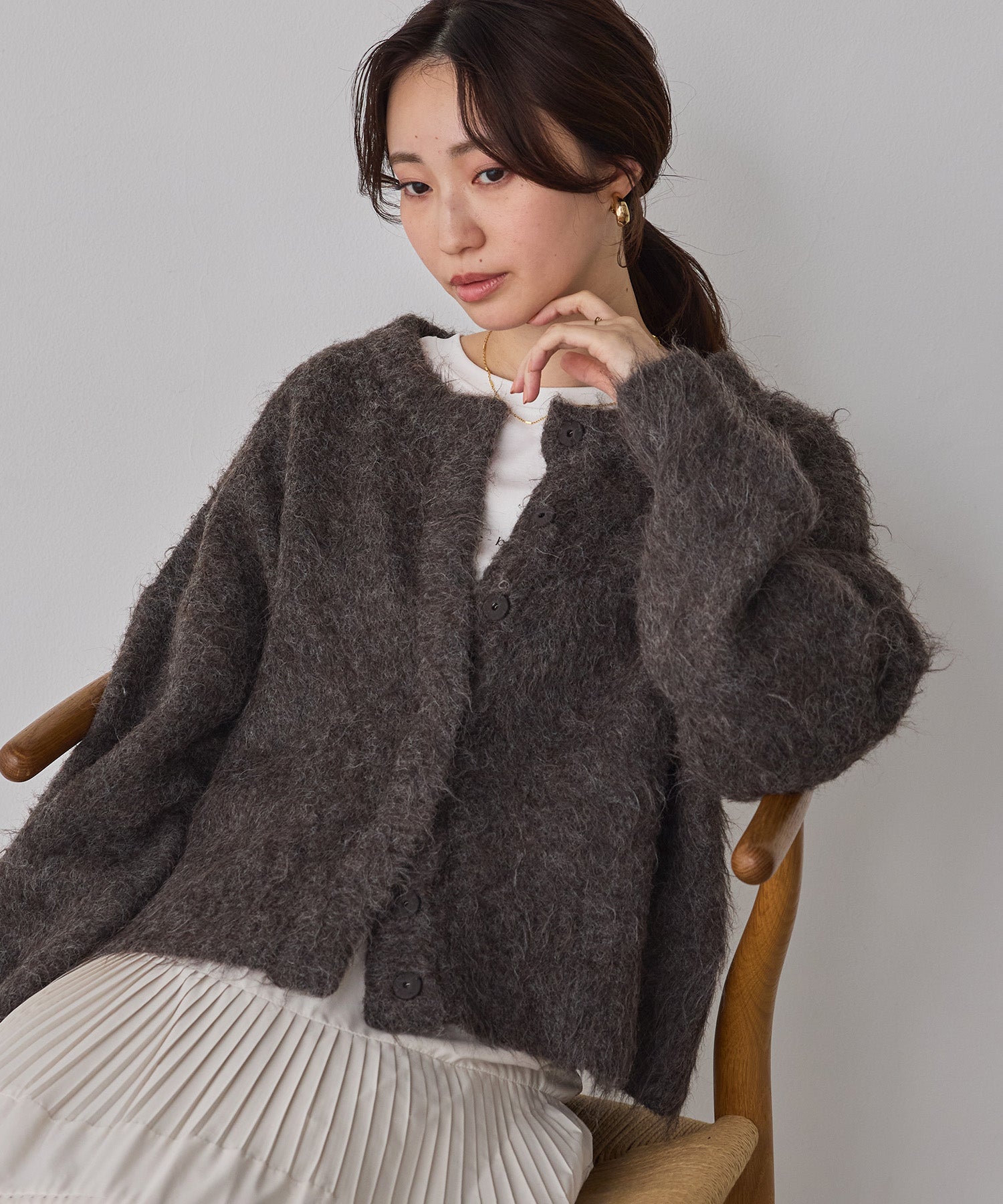 シャギー ミックスカラー起毛ニットカーディガン