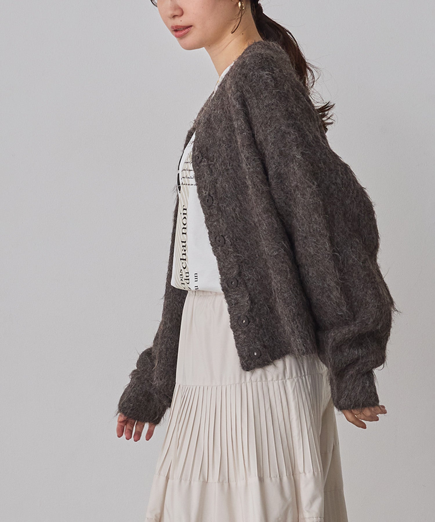 シャギー ミックスカラー起毛ニットカーディガン